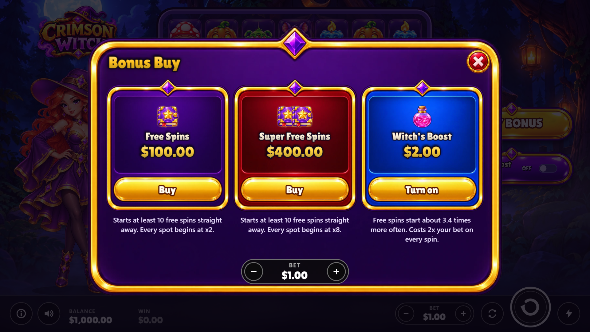 Crimson Witch bonus buy menu