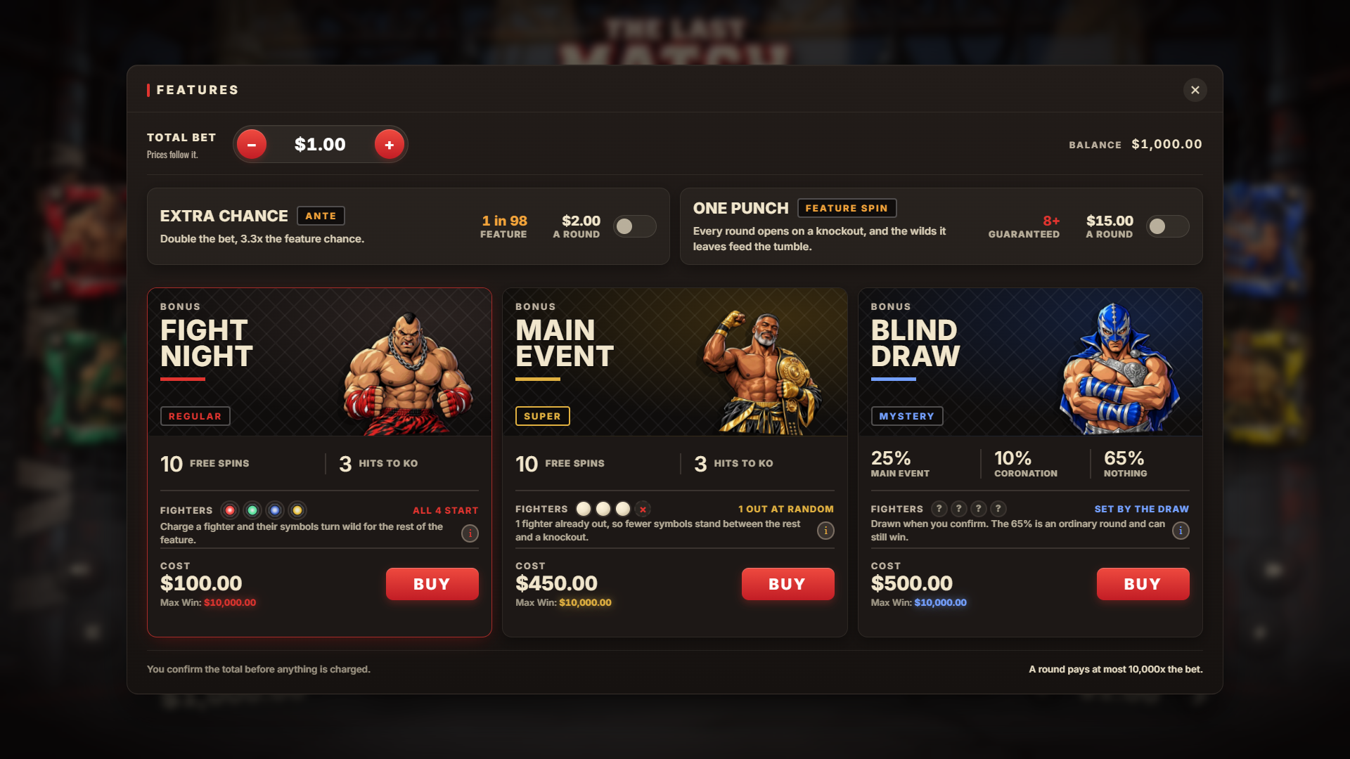 The Last Match bonus buy menu