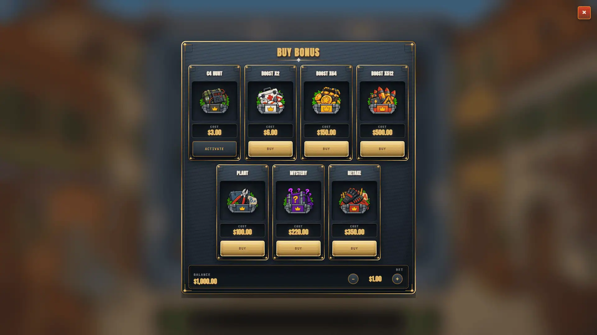 Boomferno bonus buy menu