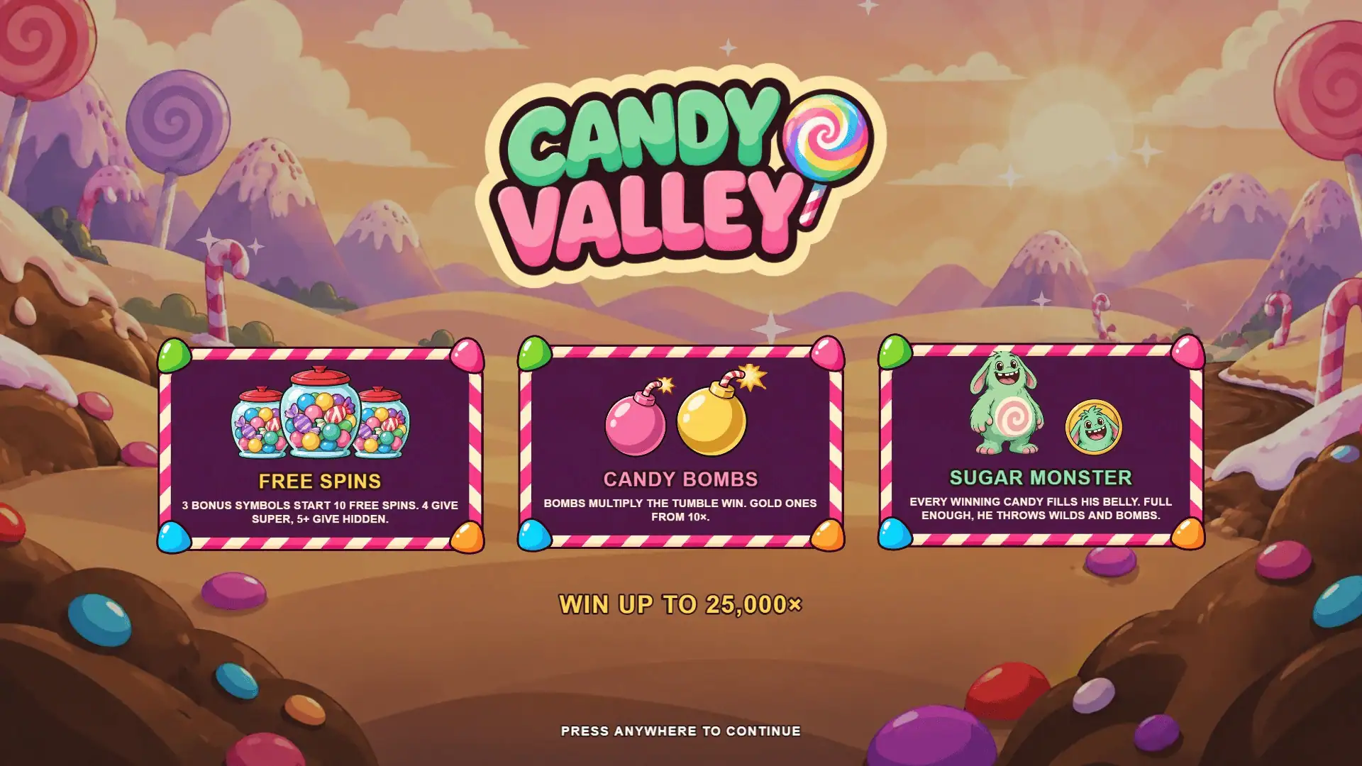 Candy Valley slot intro screen