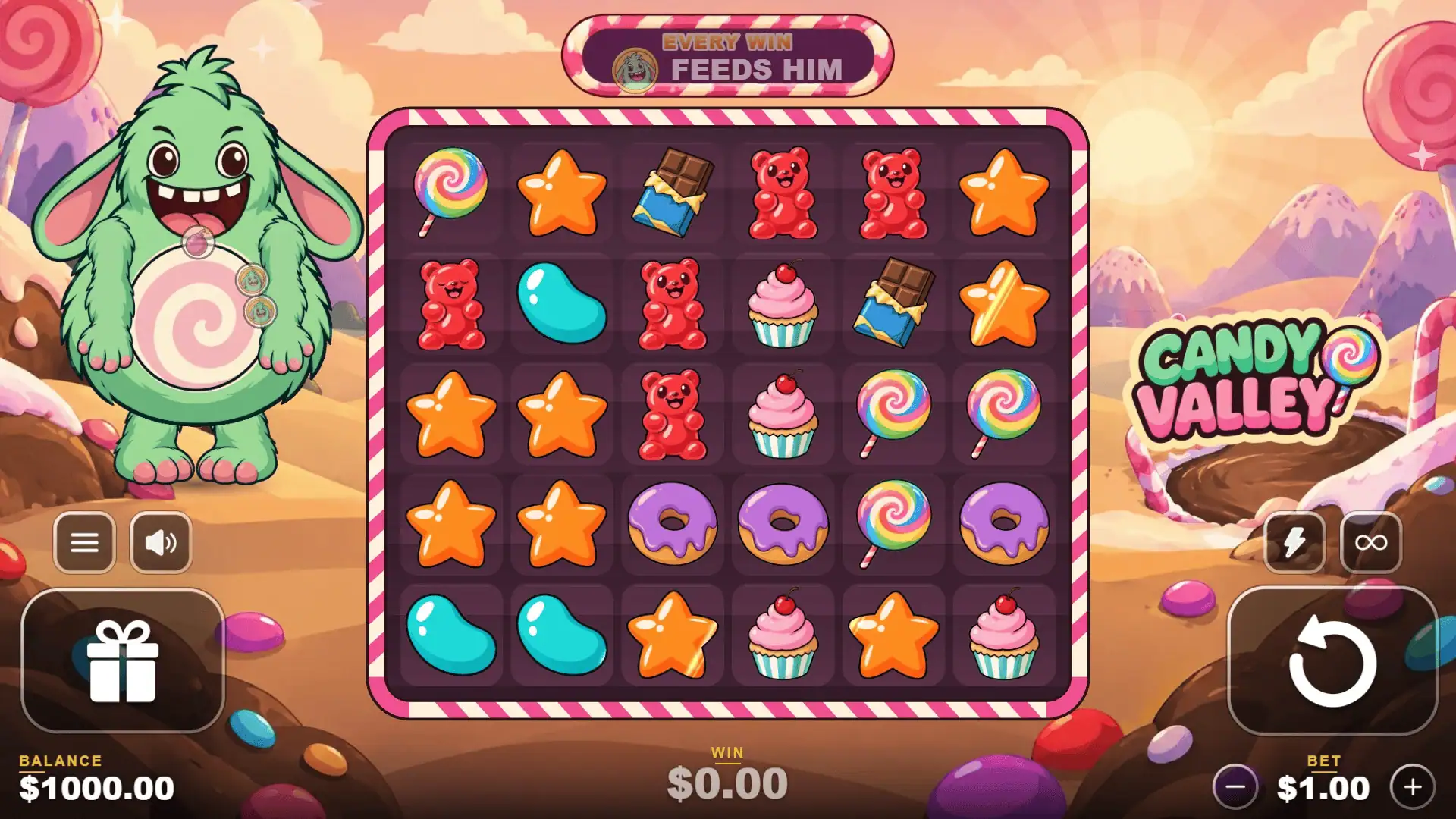 Candy Valley slot gameplay reels