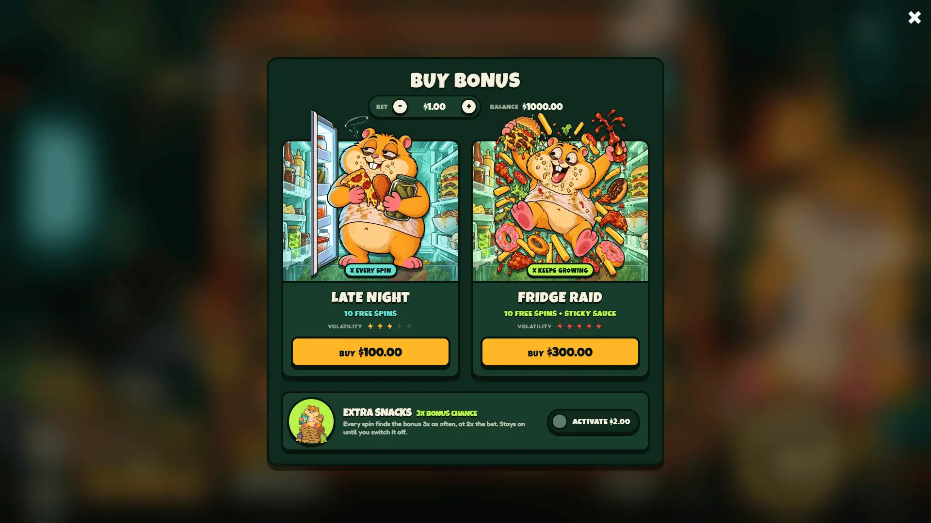 Cheek Stash bonus buy menu