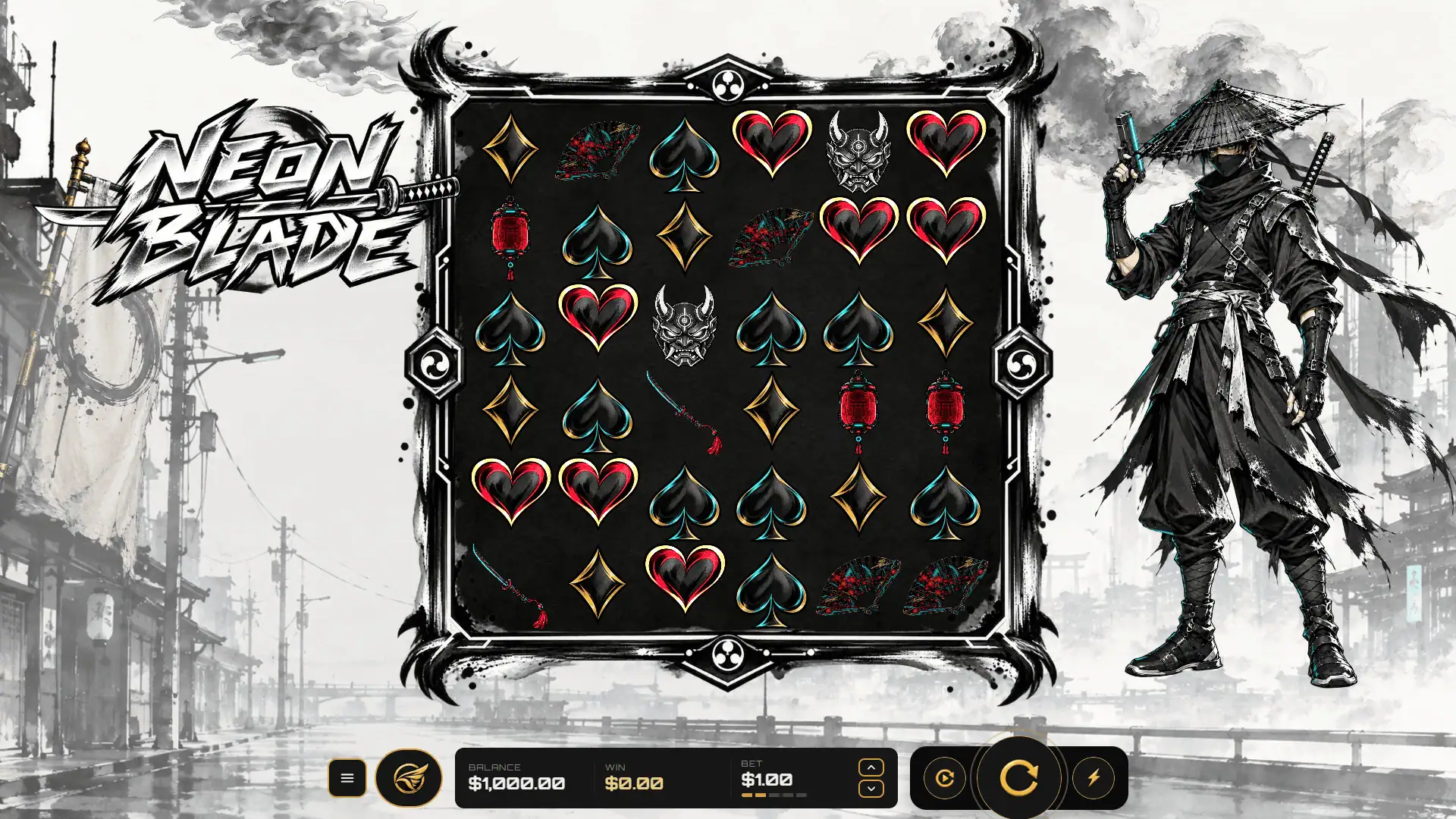 Neon Blade slot gameplay reels