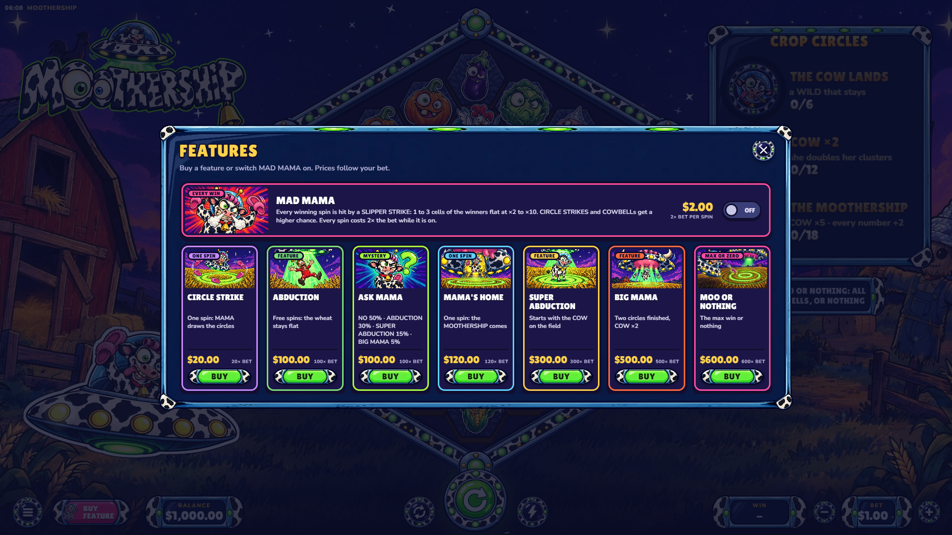 Moothership bonus buy menu