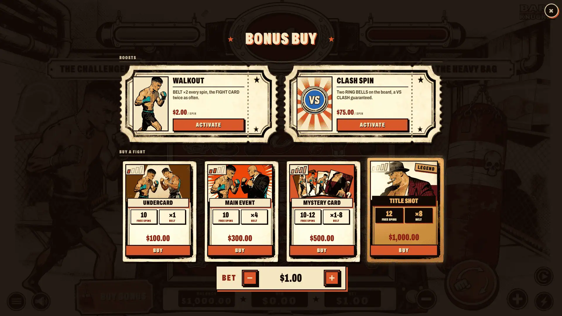 Bare Knuckle bonus buy menu