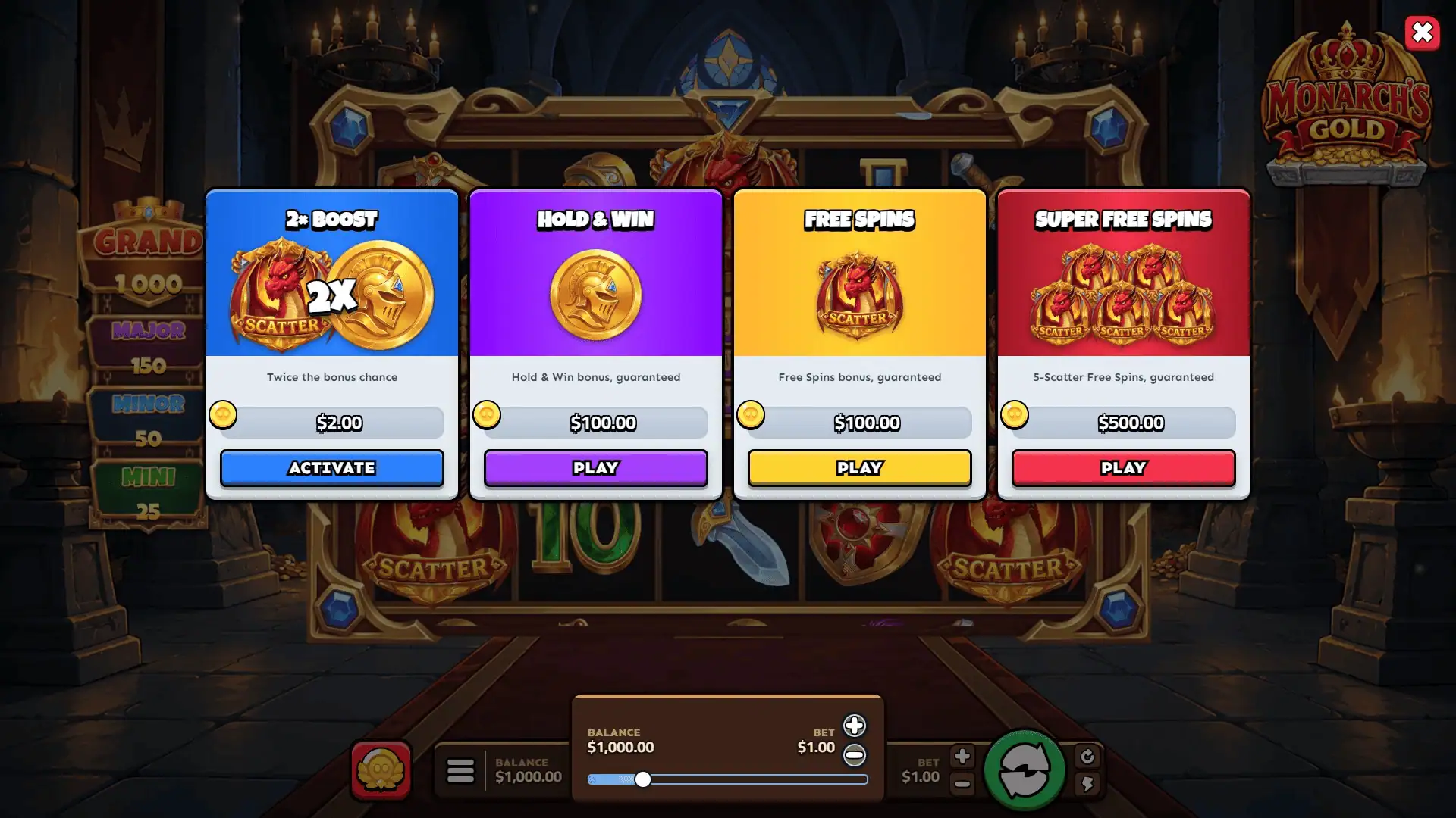 Monarch's Gold bonus buy menu