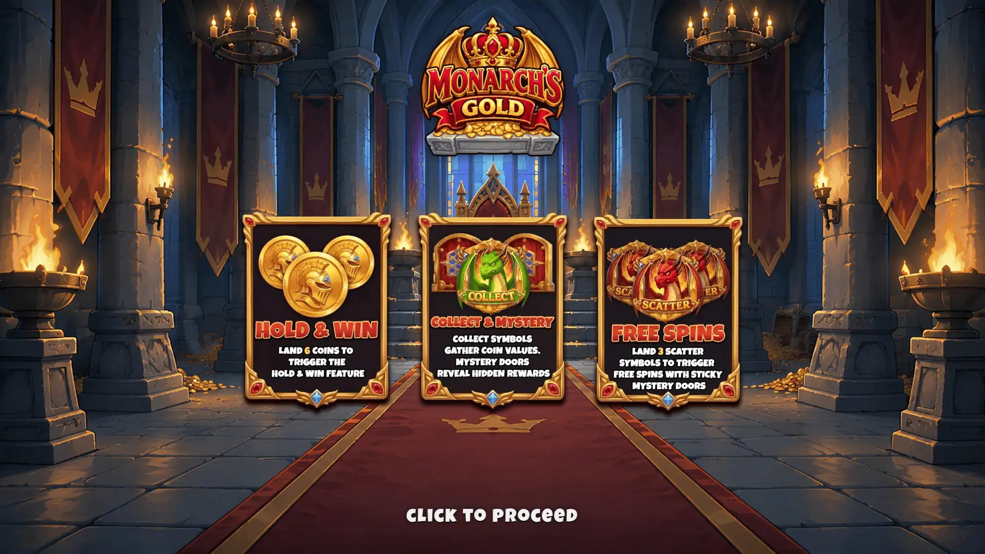Monarch's Gold slot intro screen