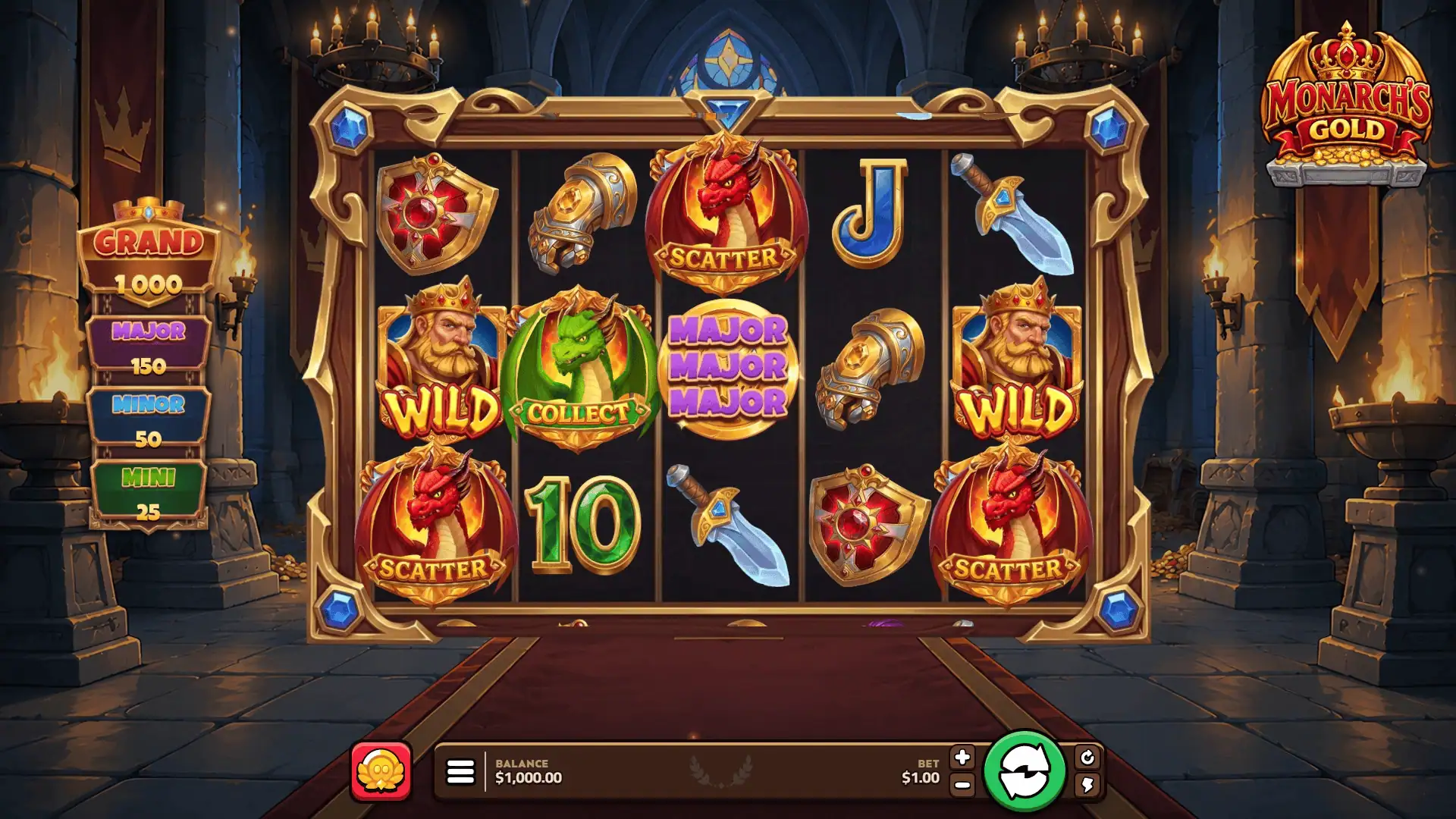 Monarch's Gold slot gameplay reels