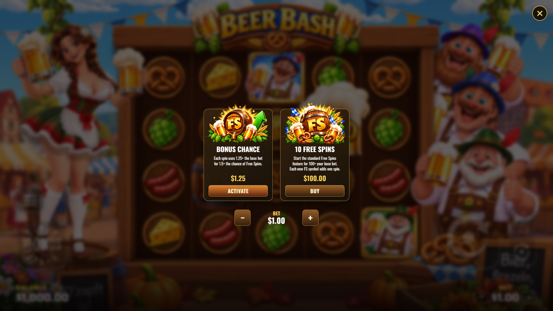 Beer Bash bonus buy menu