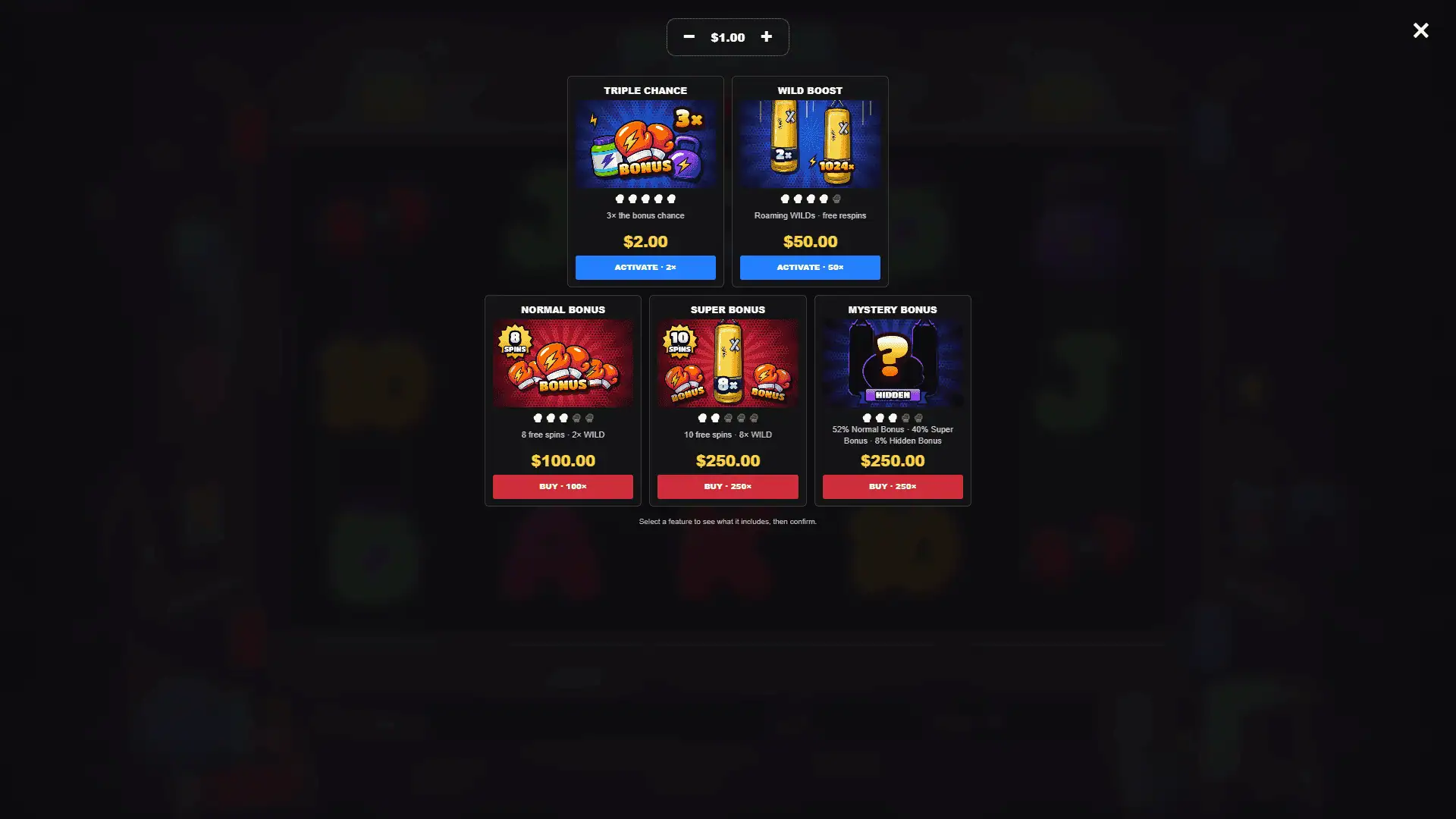 Punch Strike bonus buy menu