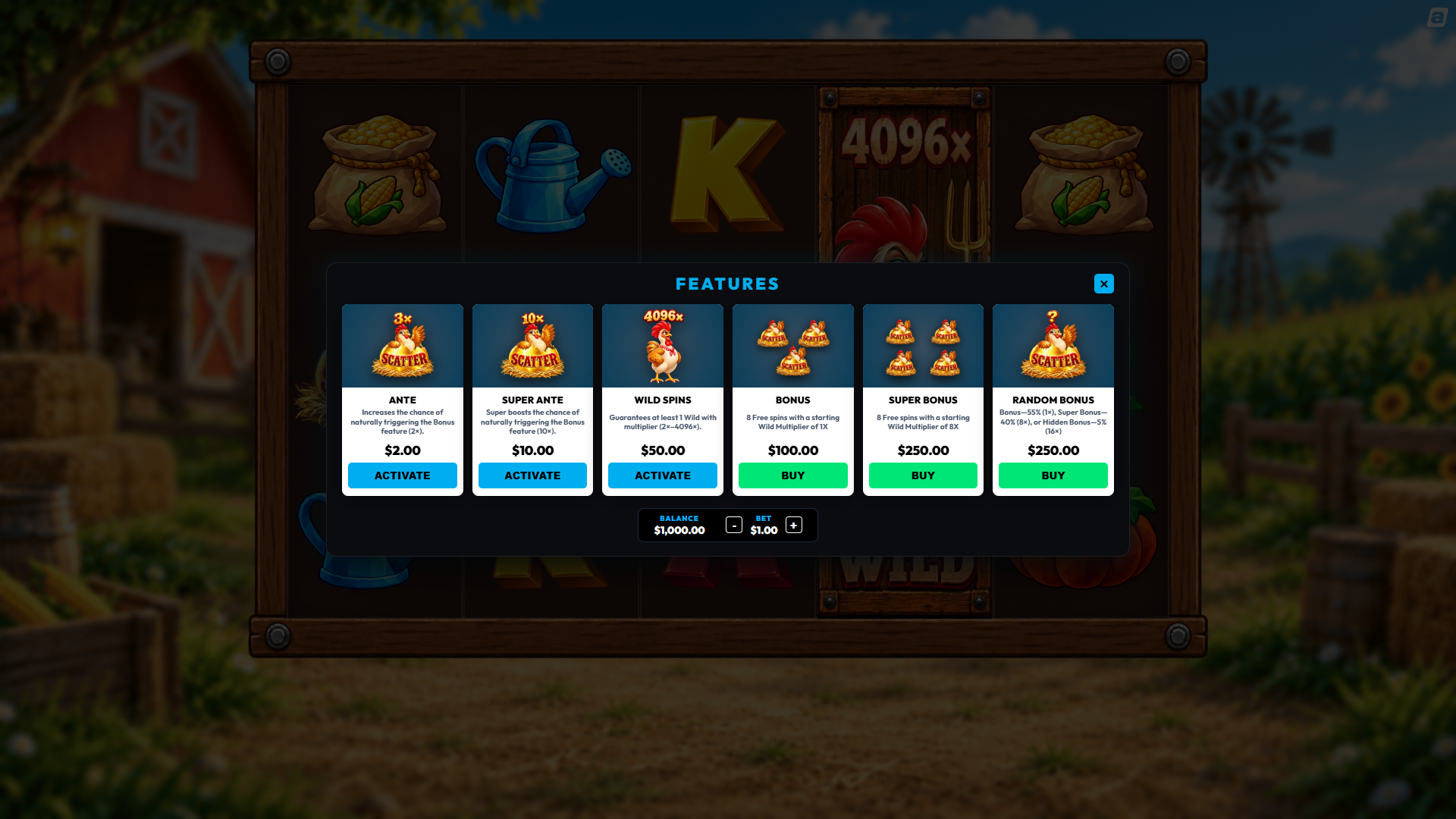 Side-Chick bonus buy menu