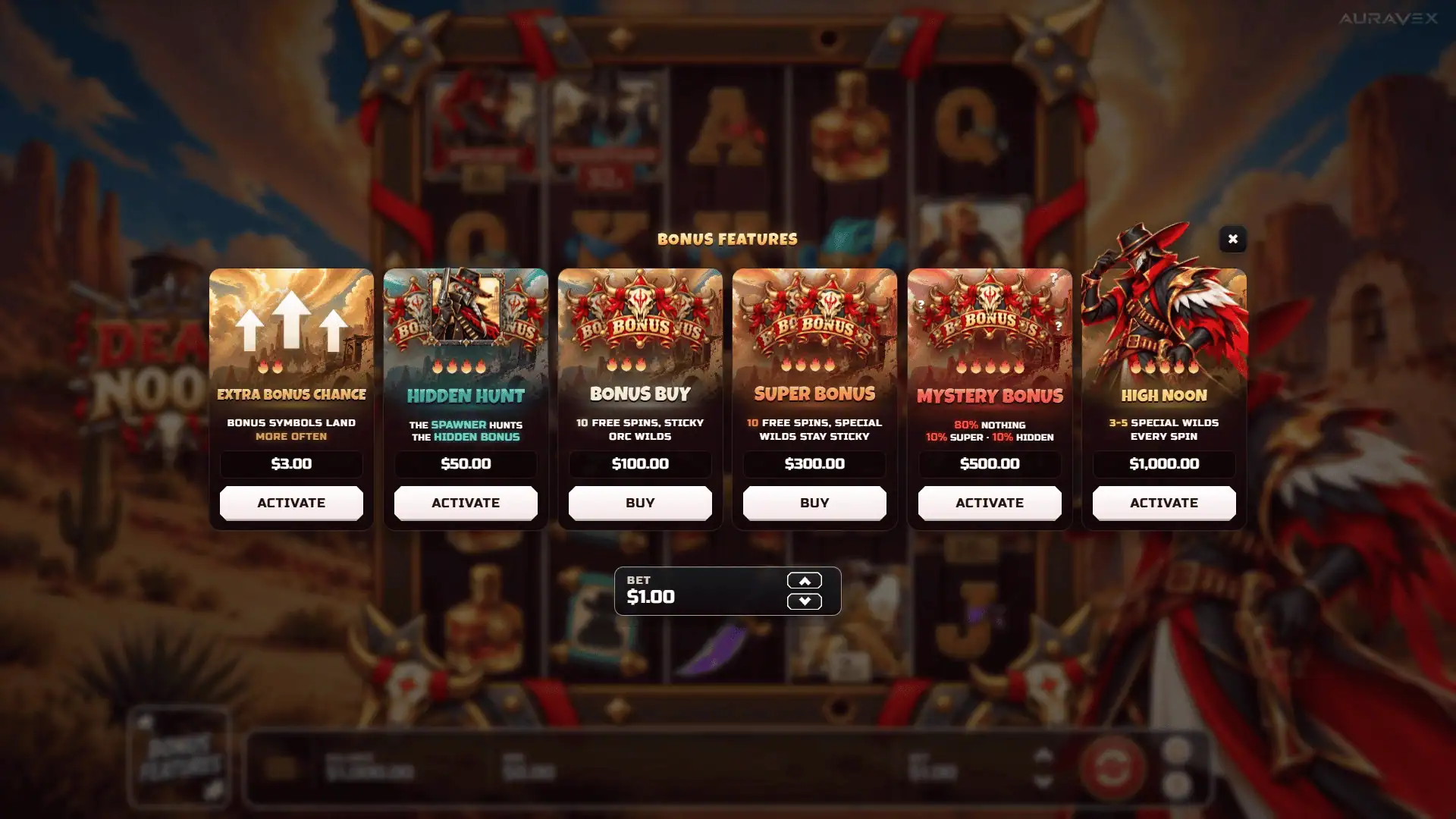 Dead Noon bonus buy menu
