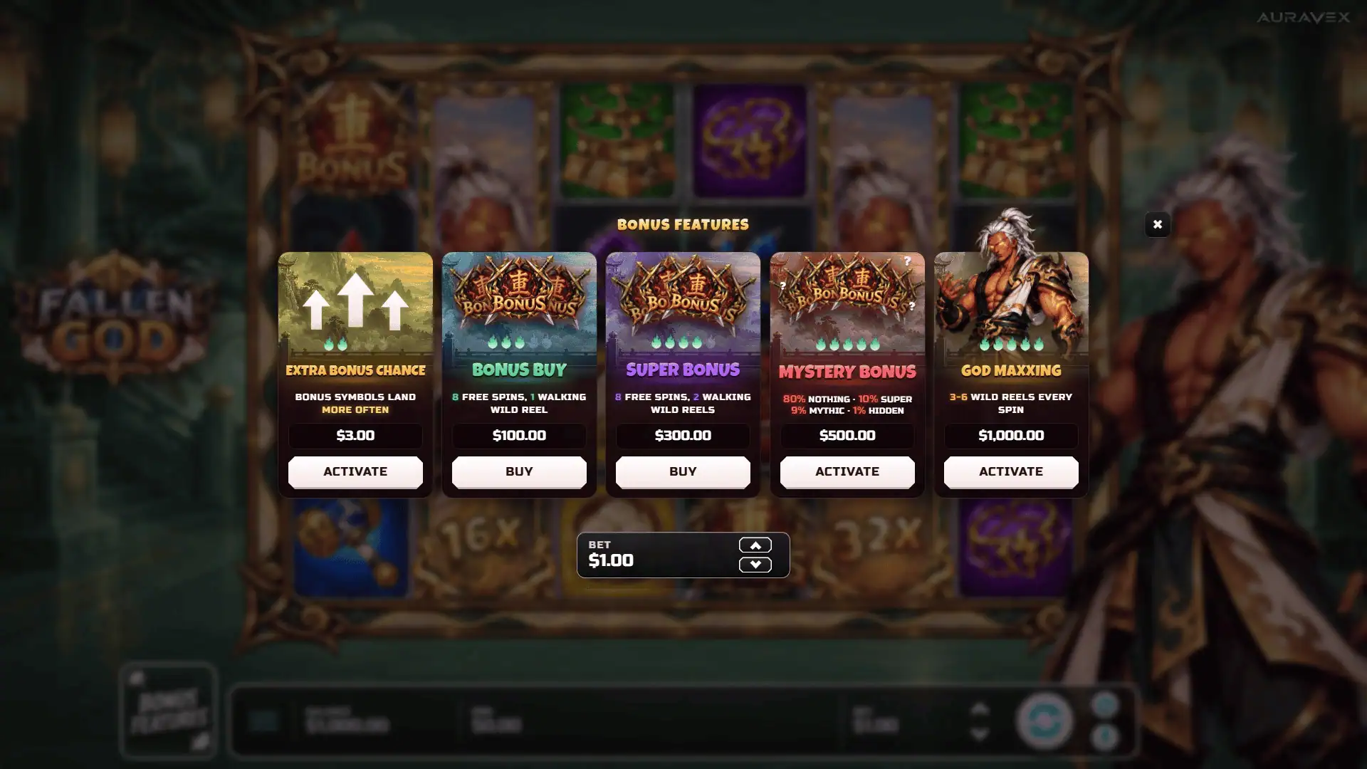 Fallen God bonus buy menu