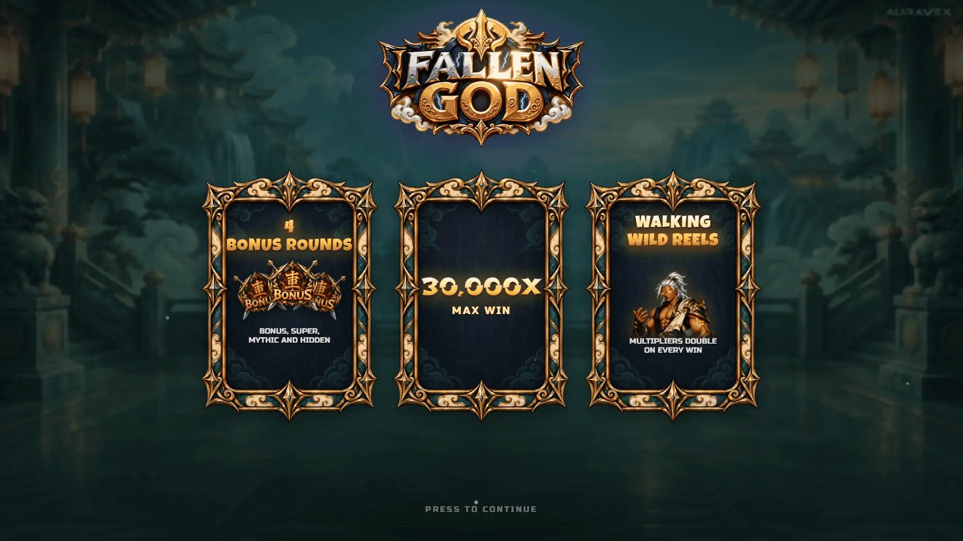 Fallen God slot intro screen