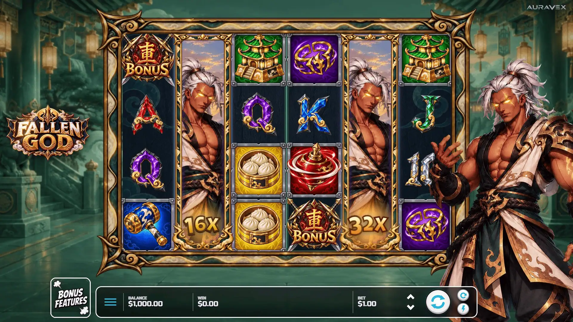 Fallen God slot gameplay reels