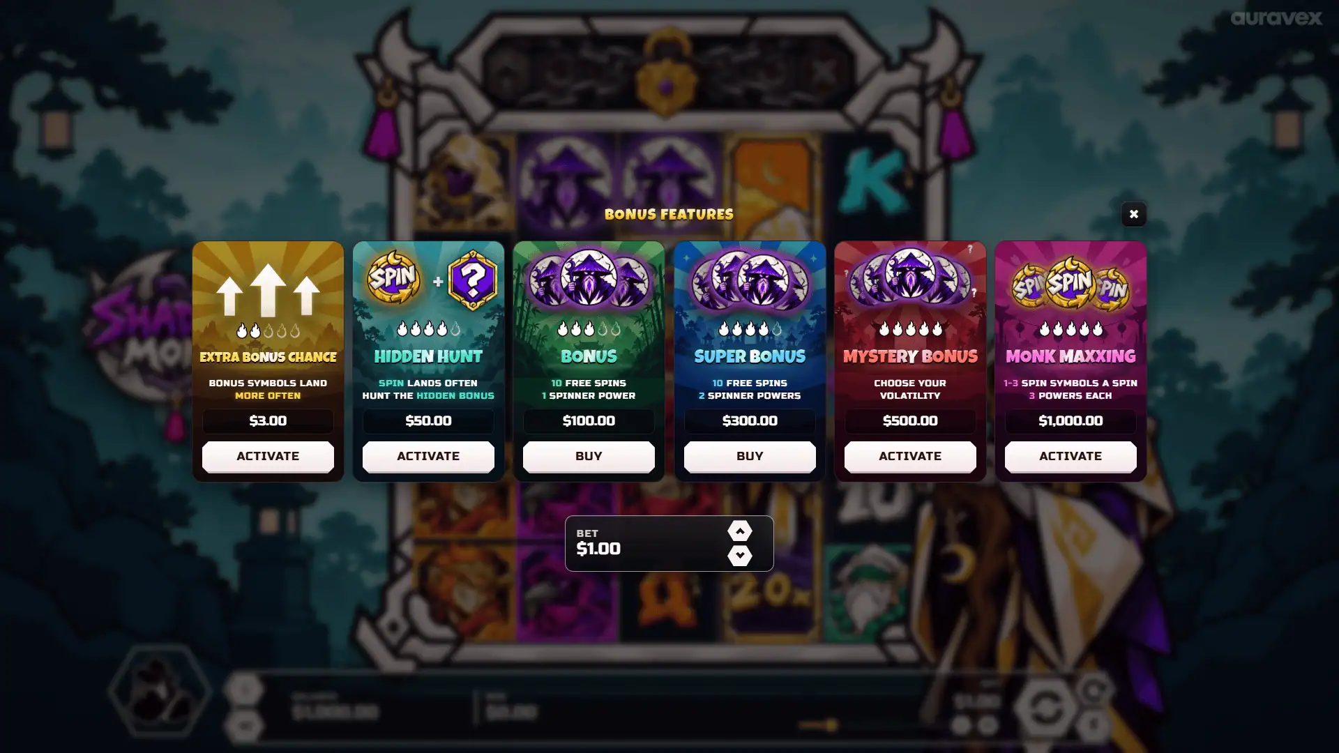 Shadow Monk bonus buy menu
