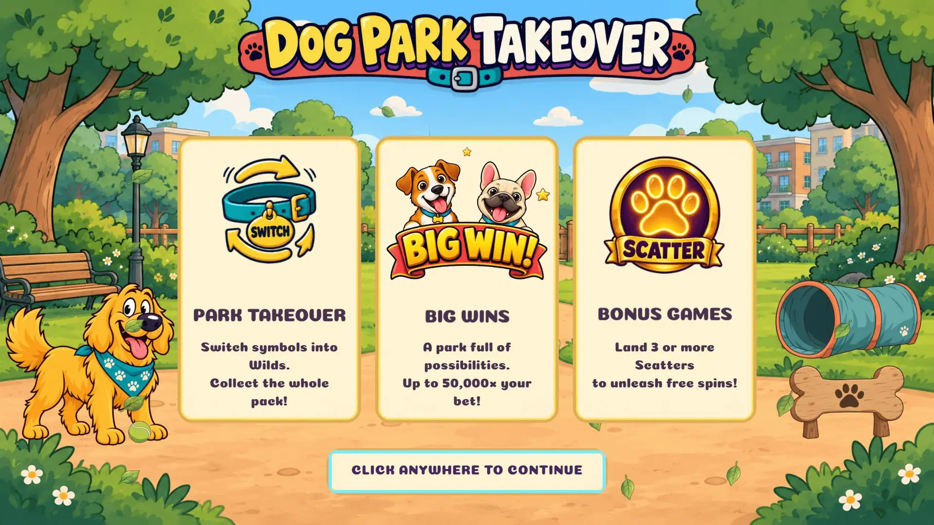 Dog Park Takeover slot intro screen