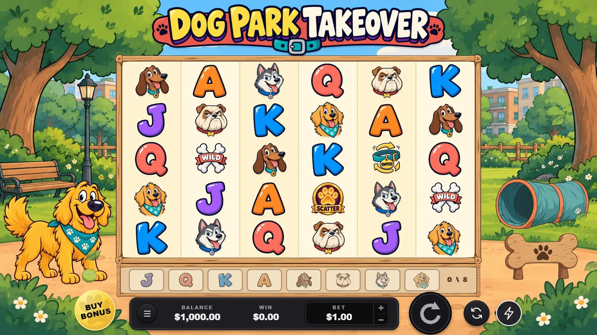 Dog Park Takeover slot gameplay reels