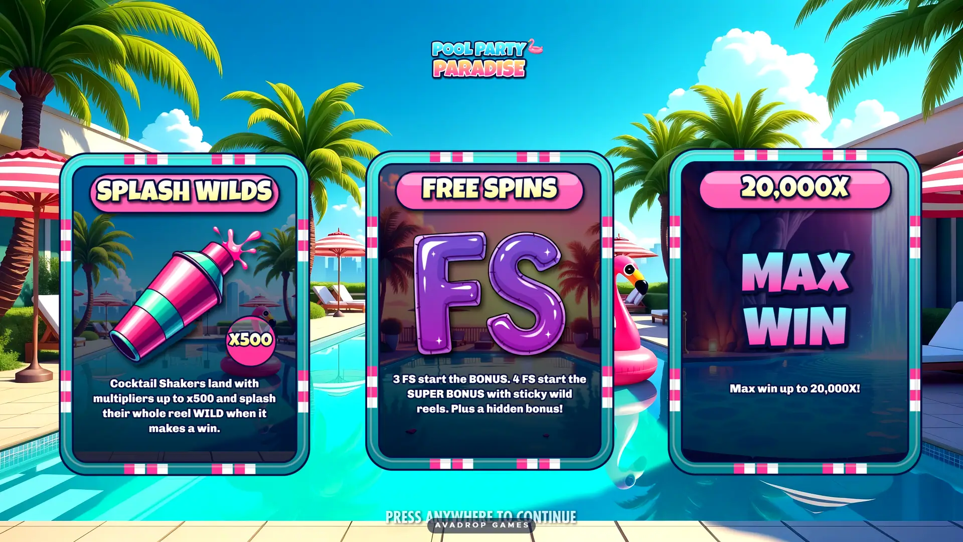 Pool Party Paradise slot intro screen