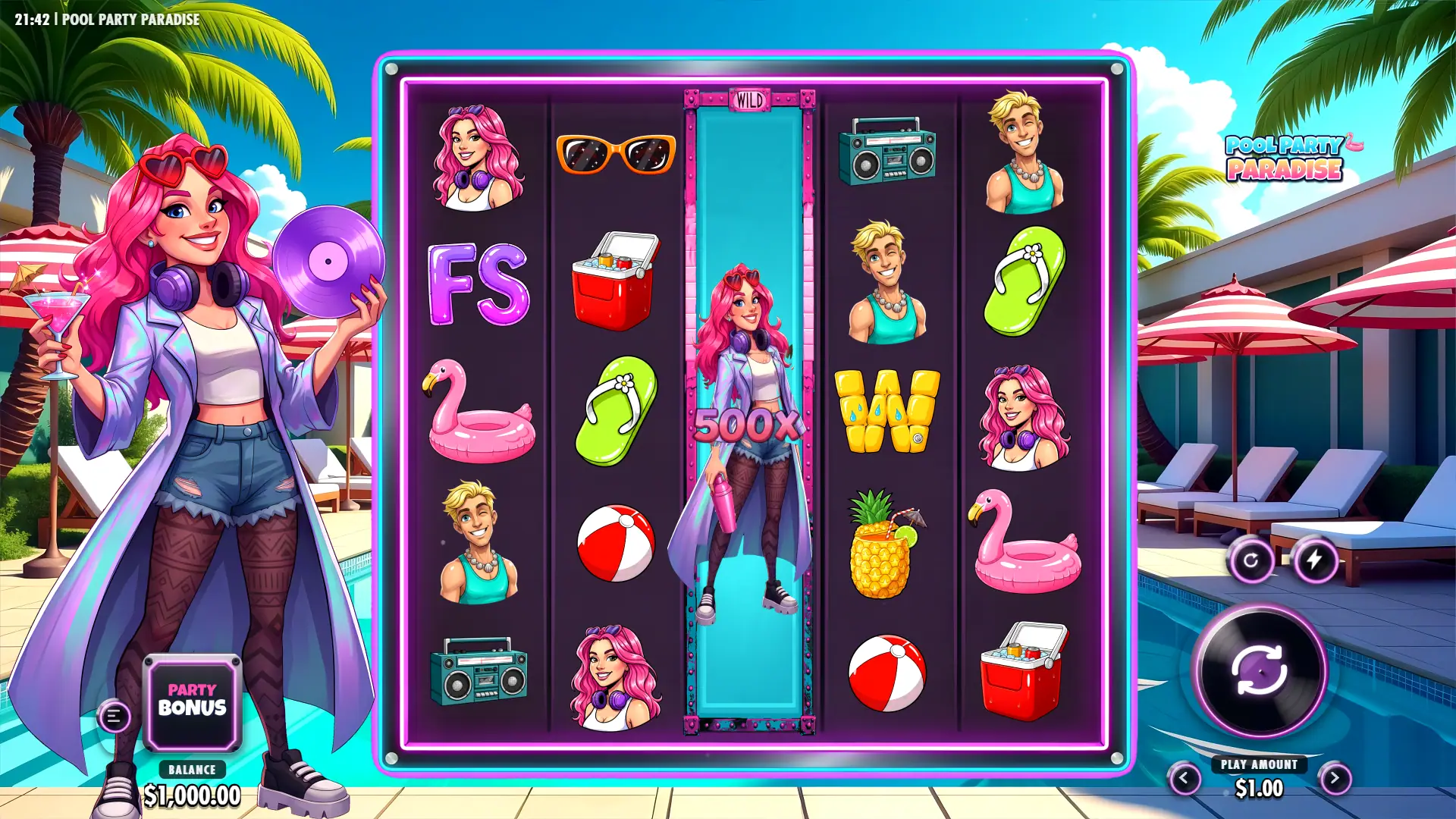 Pool Party Paradise slot gameplay reels