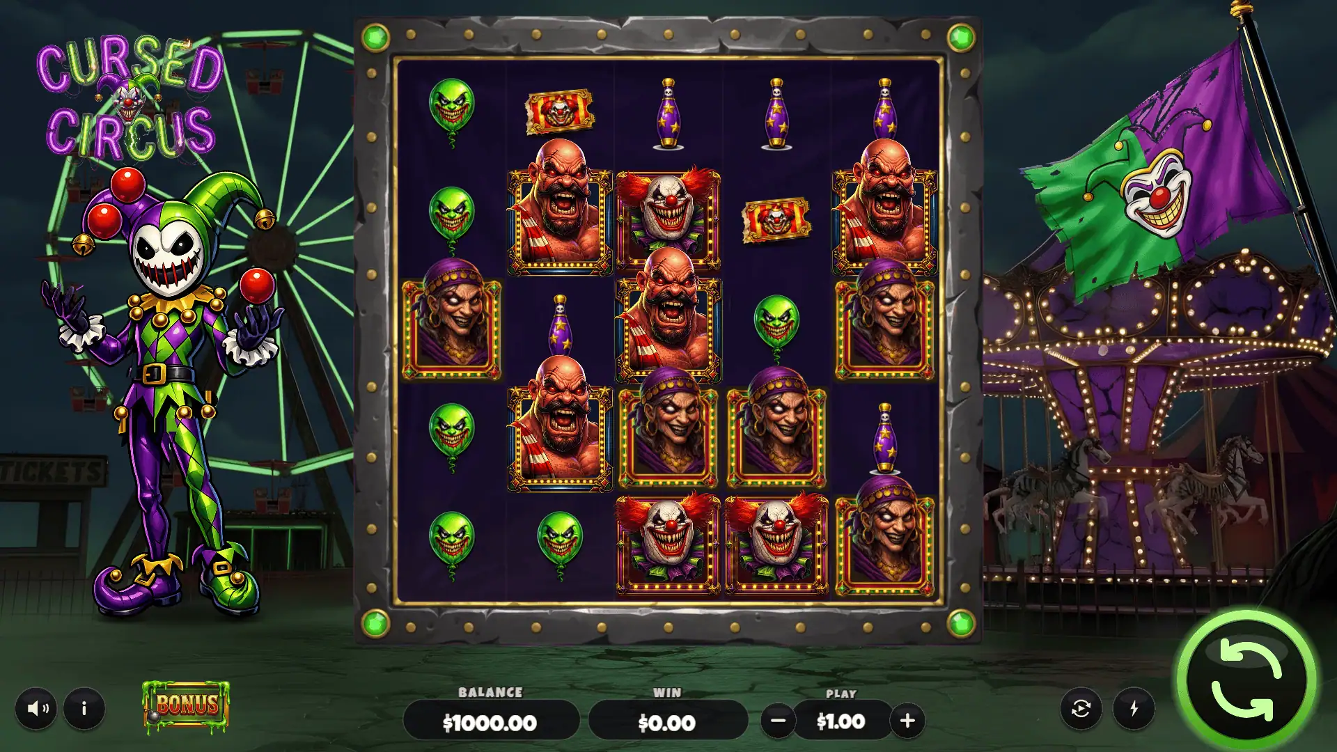 Cursed Circus slot gameplay reels