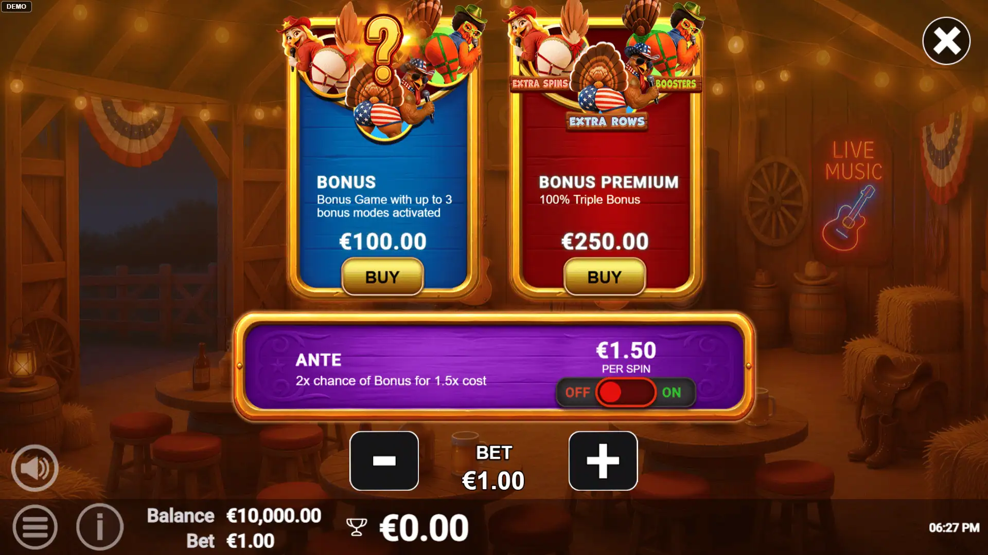 Triple Gobble Wobble bonus buy menu