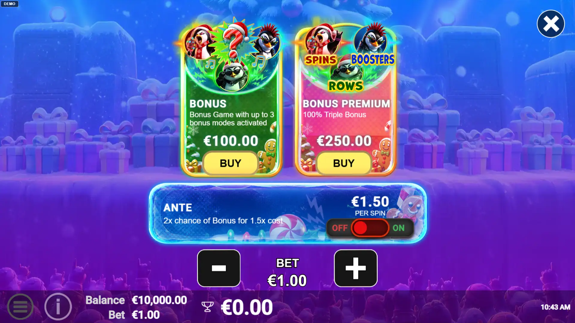 3 Merry Penguins bonus buy menu