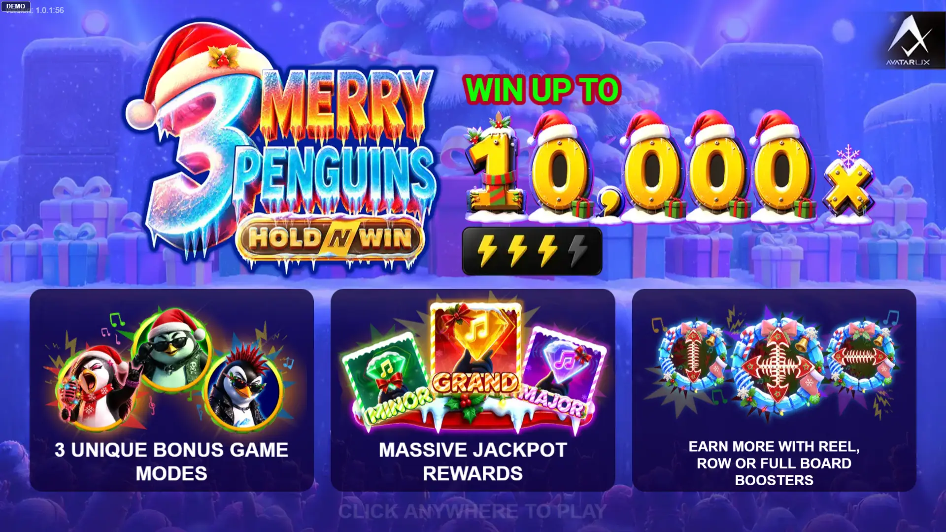 3 Merry Penguins slot intro screen