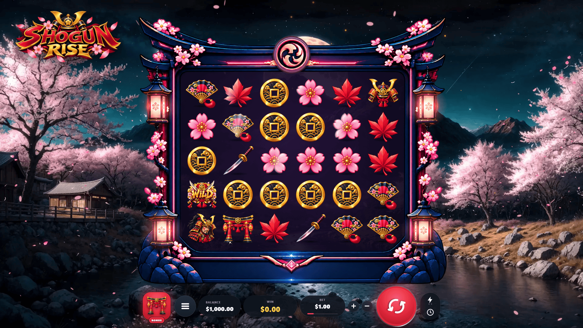 Shogun Rise slot gameplay grid