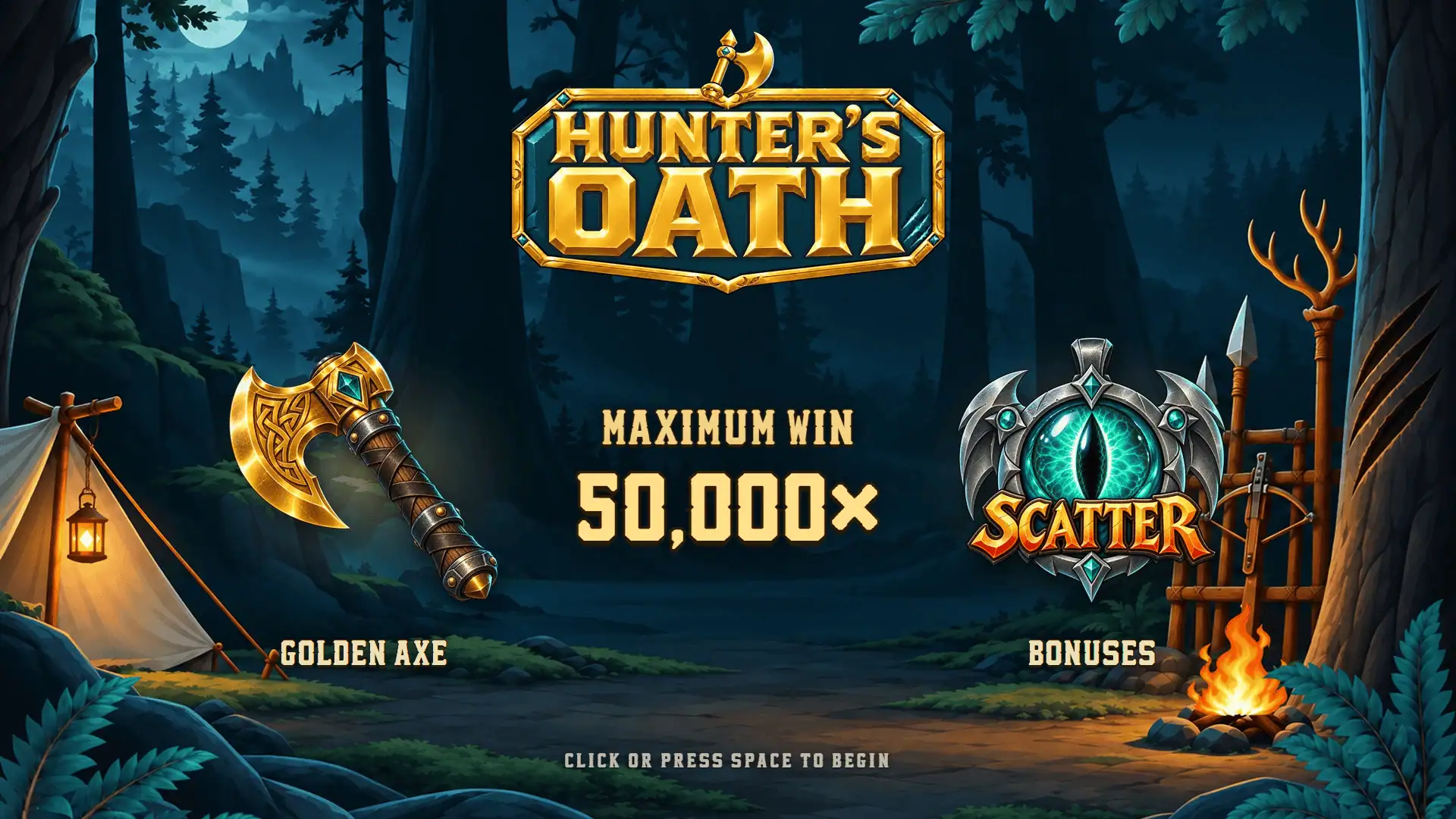 Hunter's Oath slot intro screen