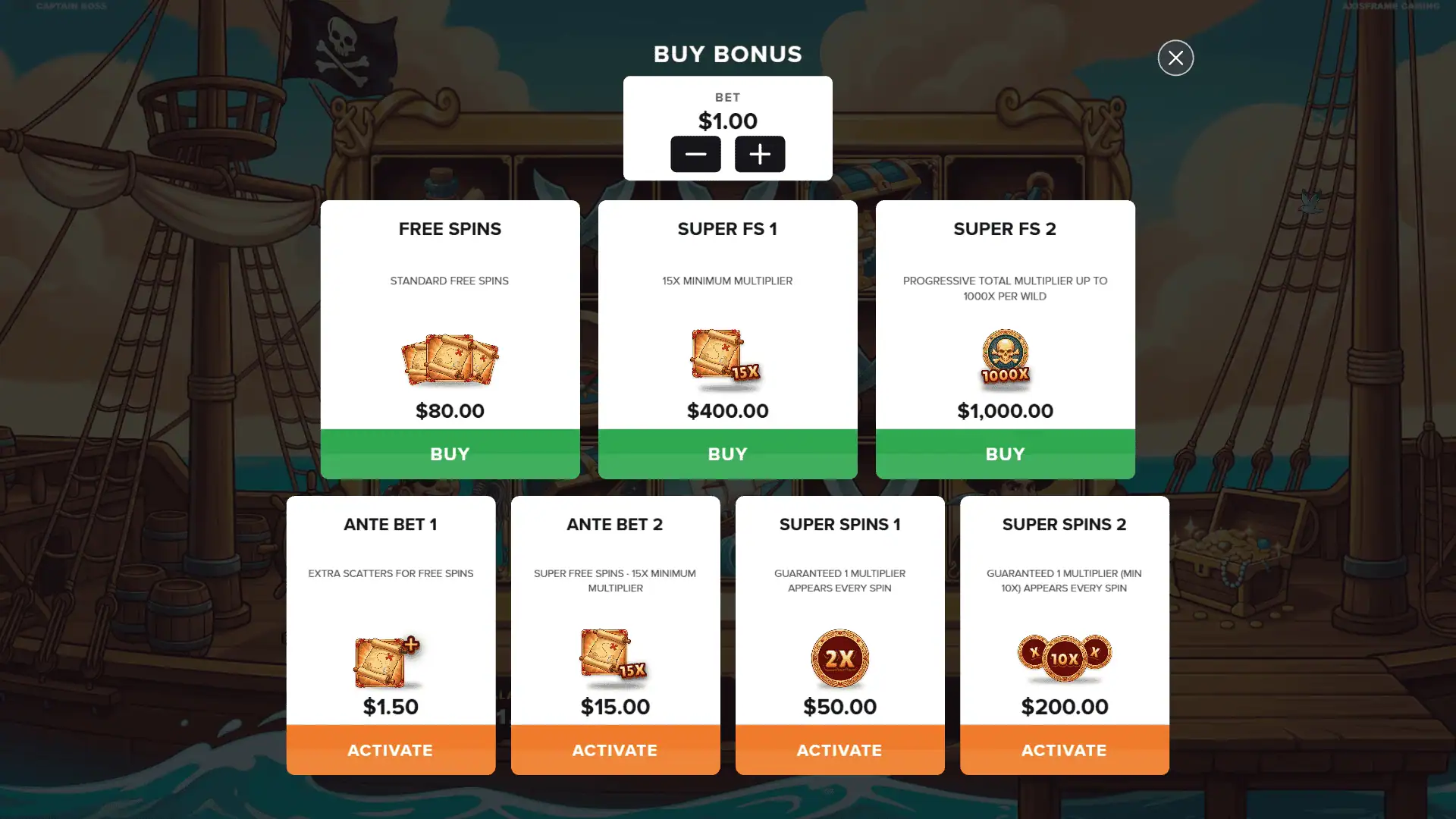 Captain Boss bonus buy menu