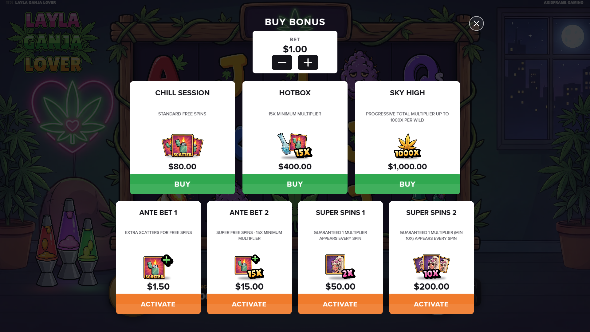 Layla Ganja Lover bonus buy menu