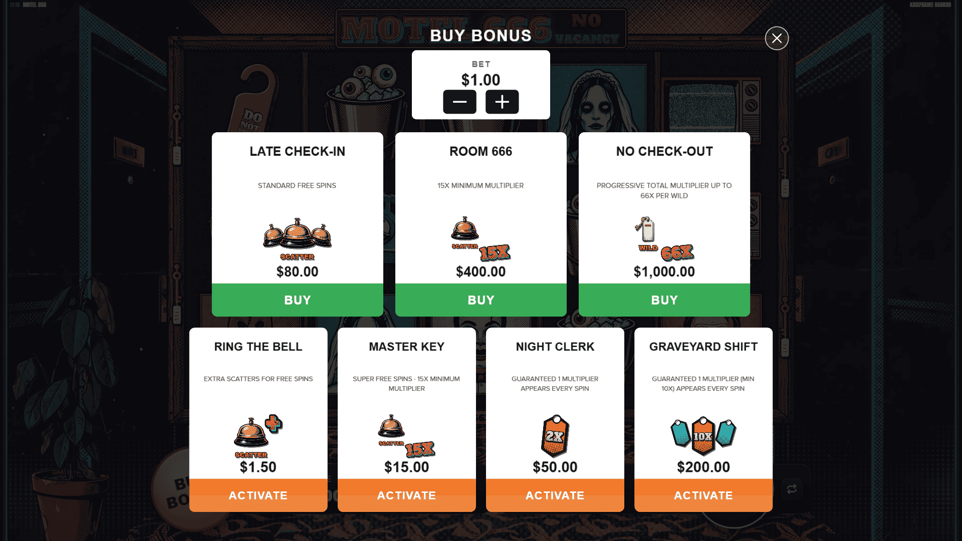 Motel 666 bonus buy menu