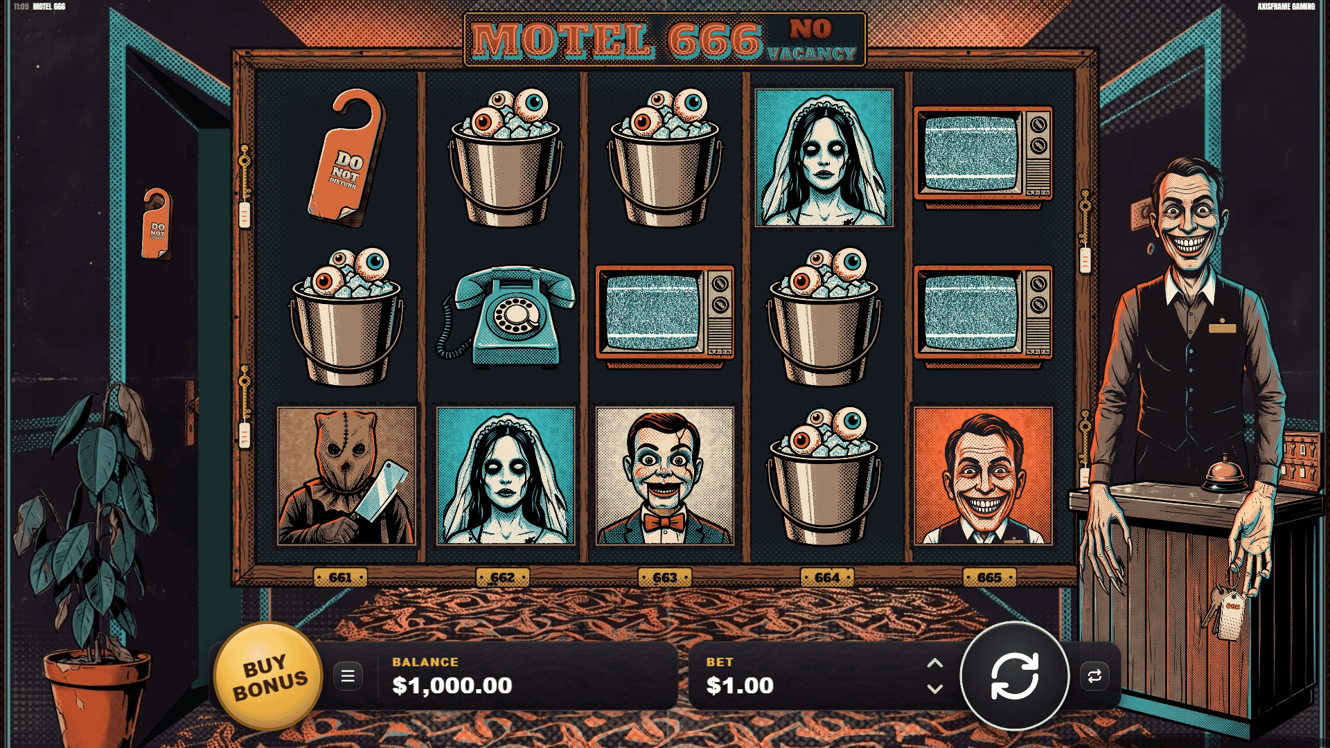 Motel 666 slot gameplay reels
