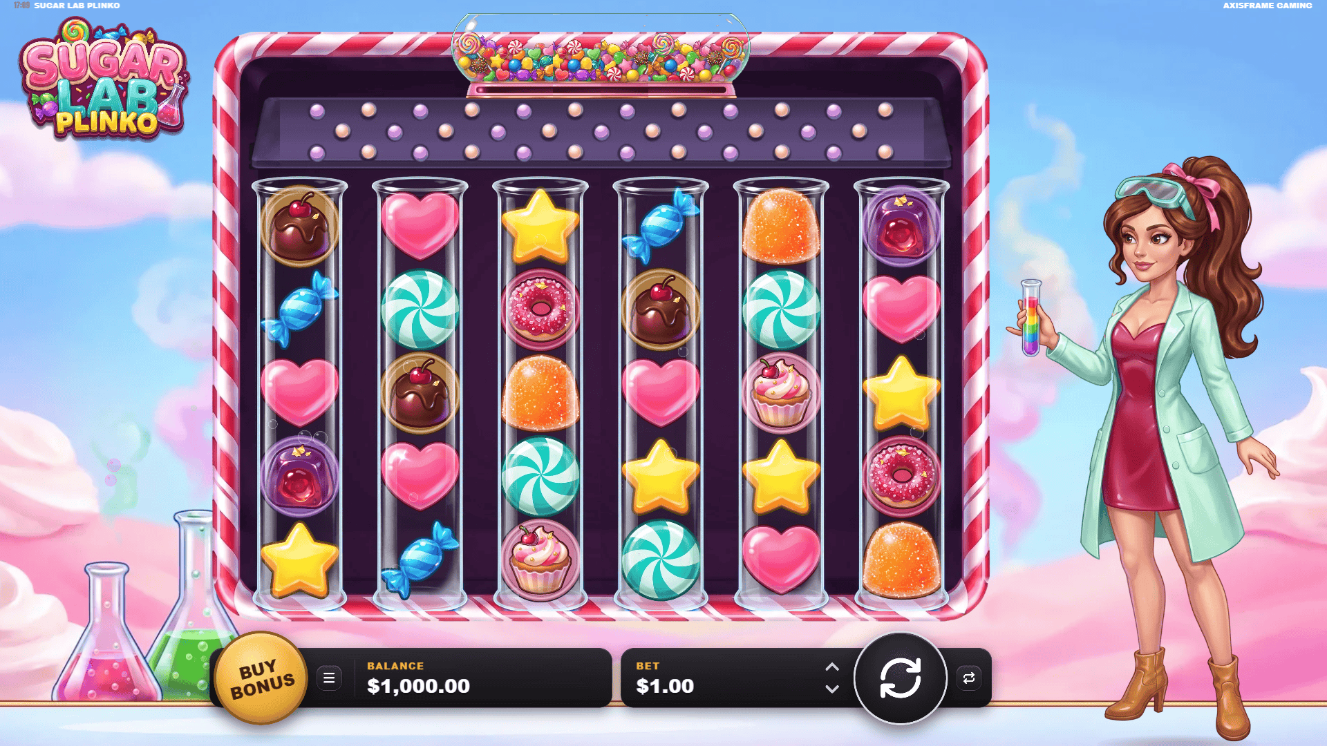 Sugar Lab Plinko slot gameplay reels