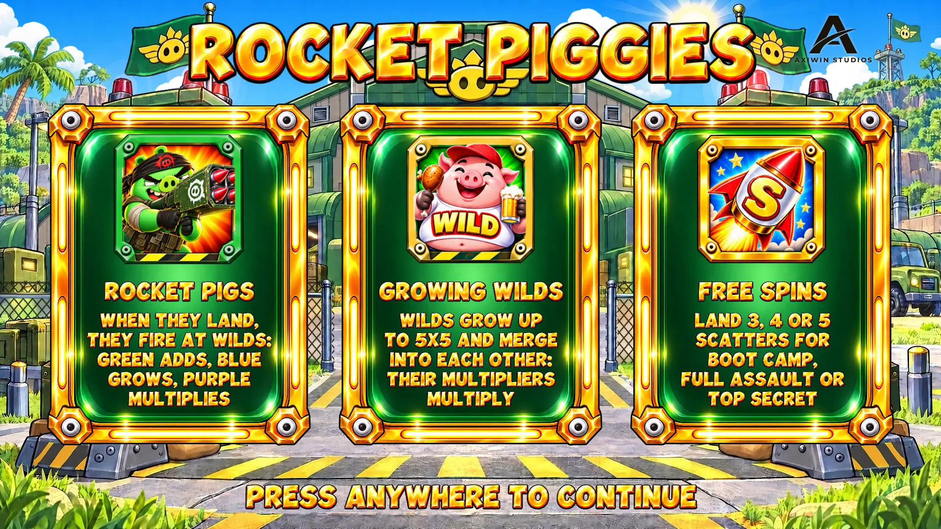 Rocket Piggies slot intro screen