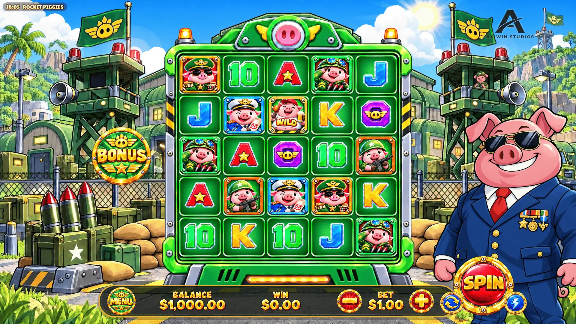 Rocket Piggies slot gameplay reels