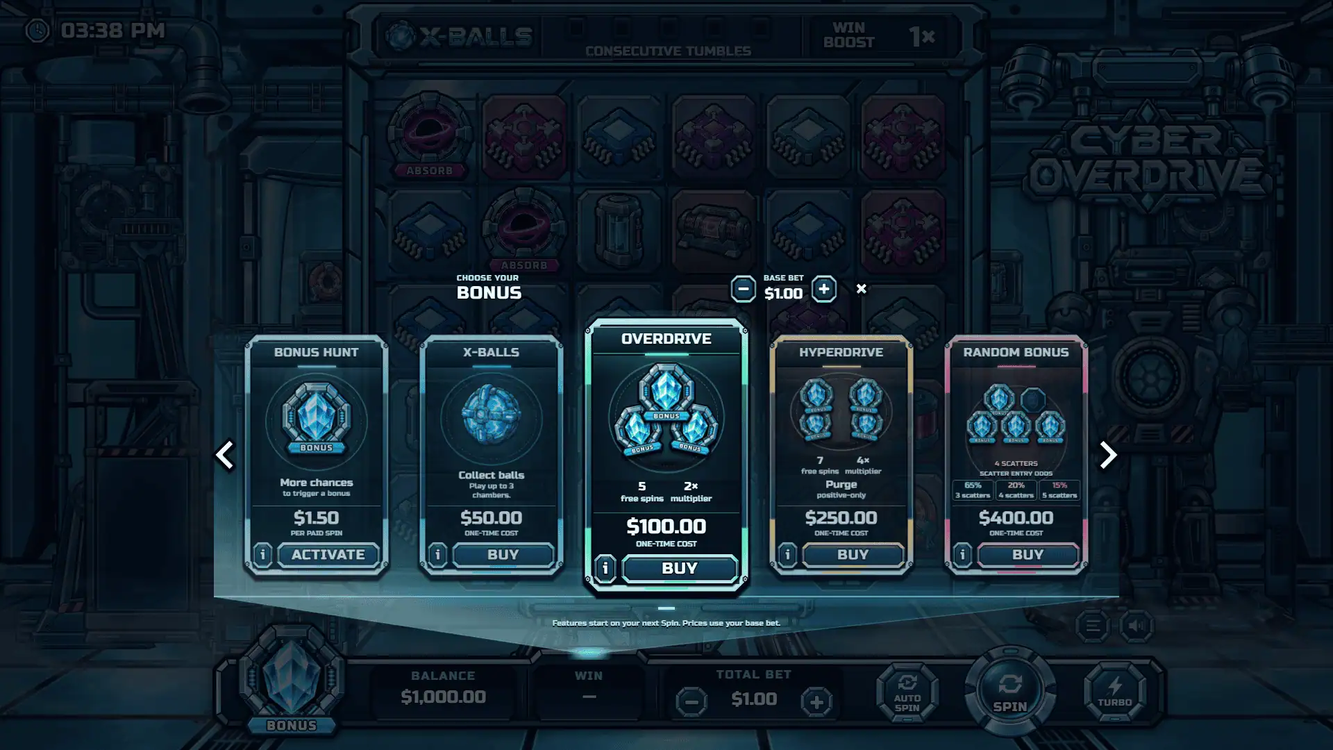 Cyber Overdrive bonus buy menu