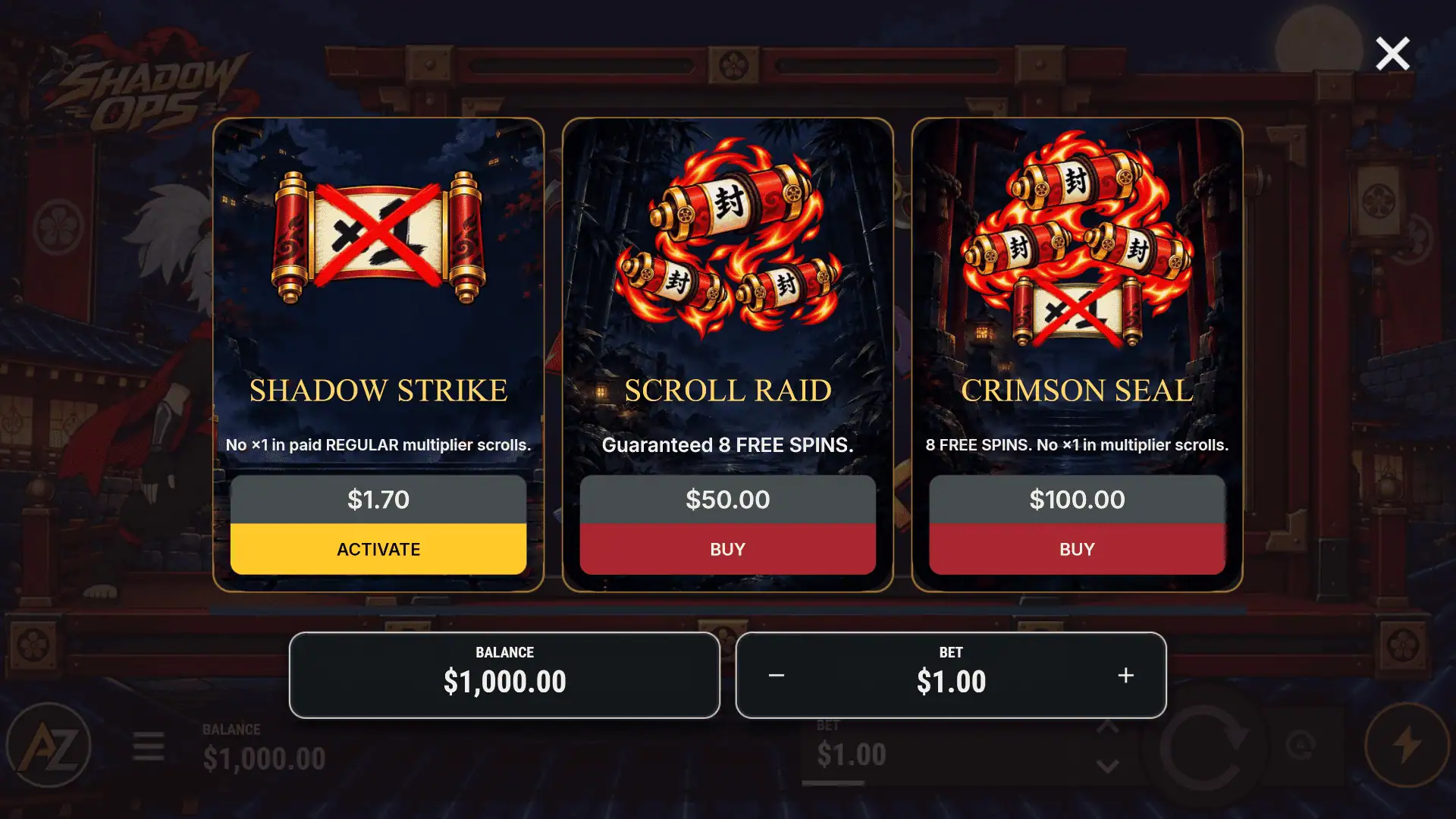 Shadow Ops bonus buy menu