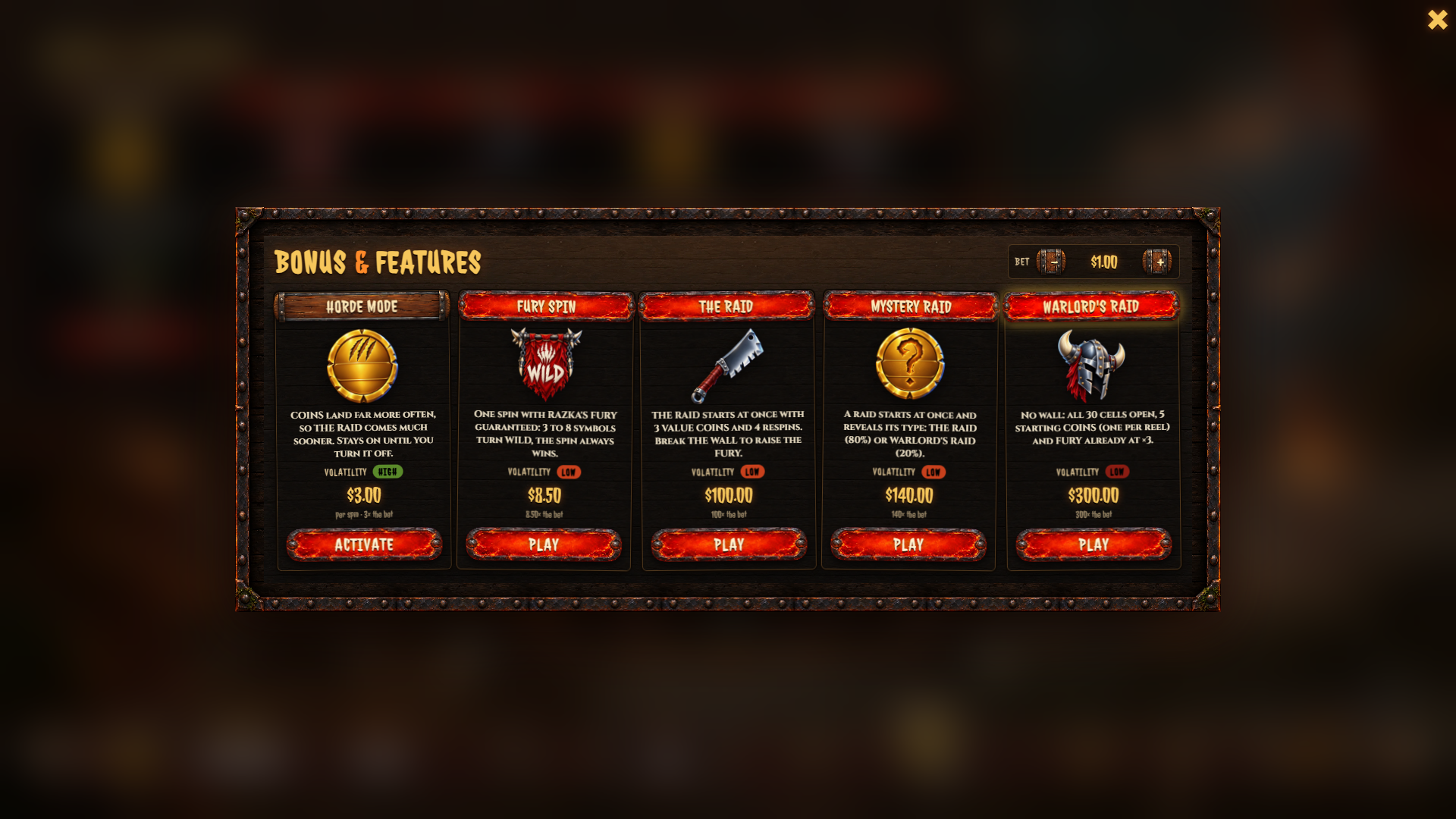 Goblin's Fury bonus buy menu