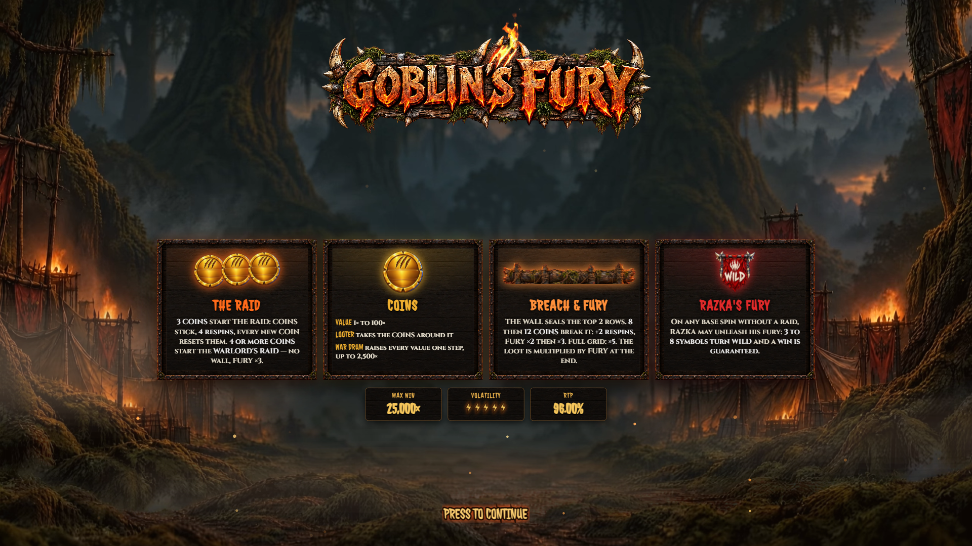 Goblin's Fury slot intro screen