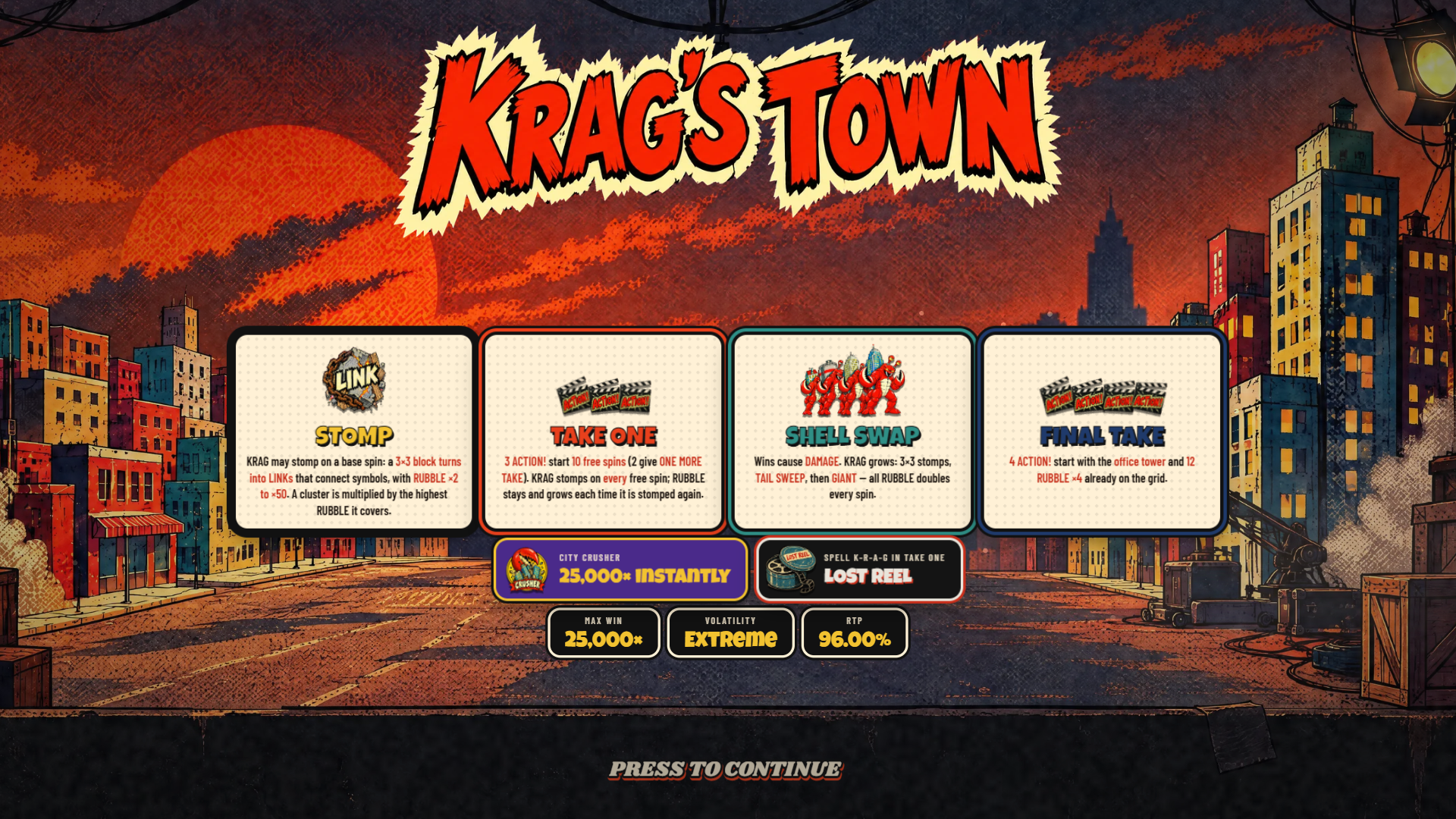 Krag's Town slot intro screen