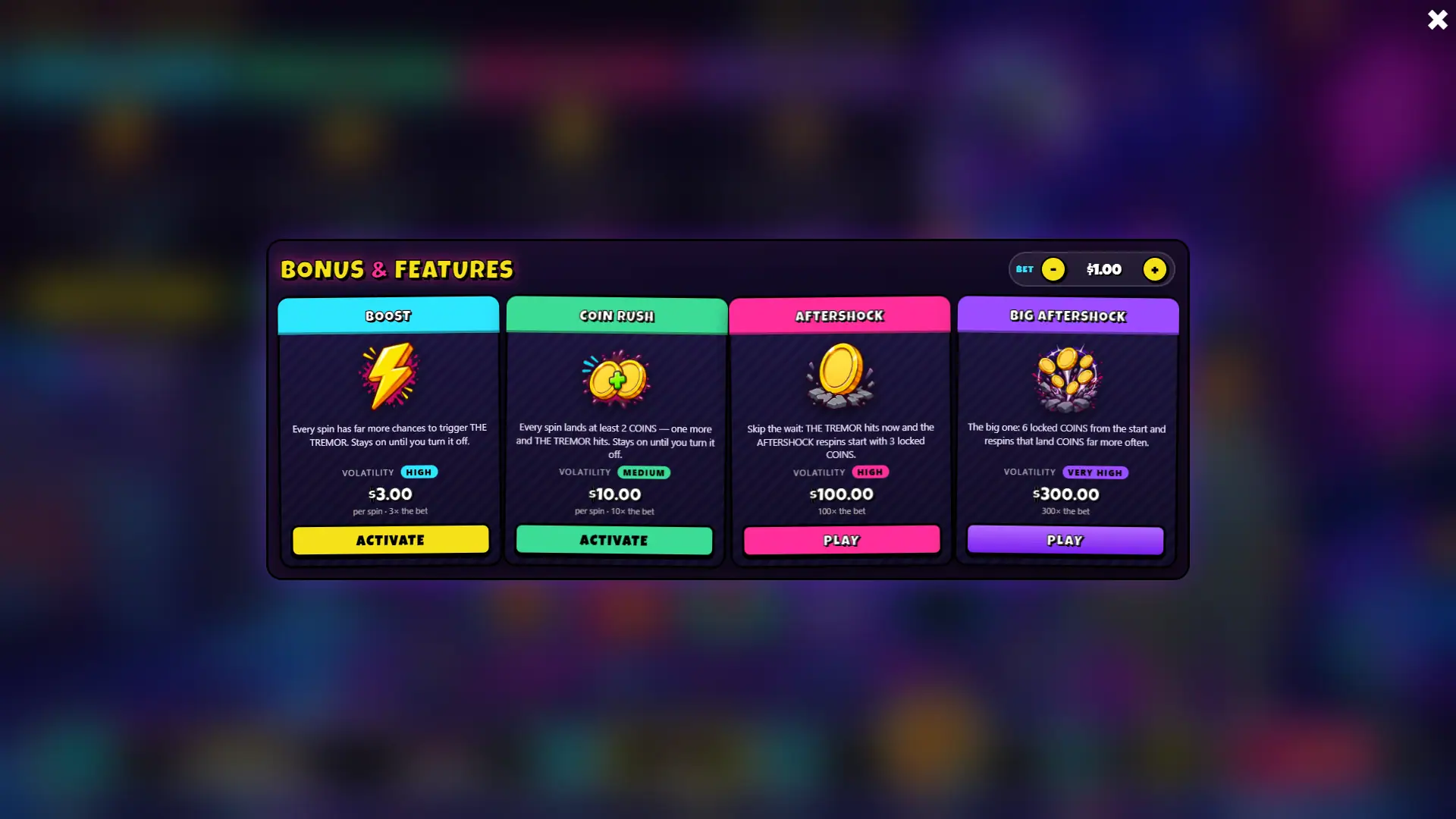 La Secousse bonus buy menu