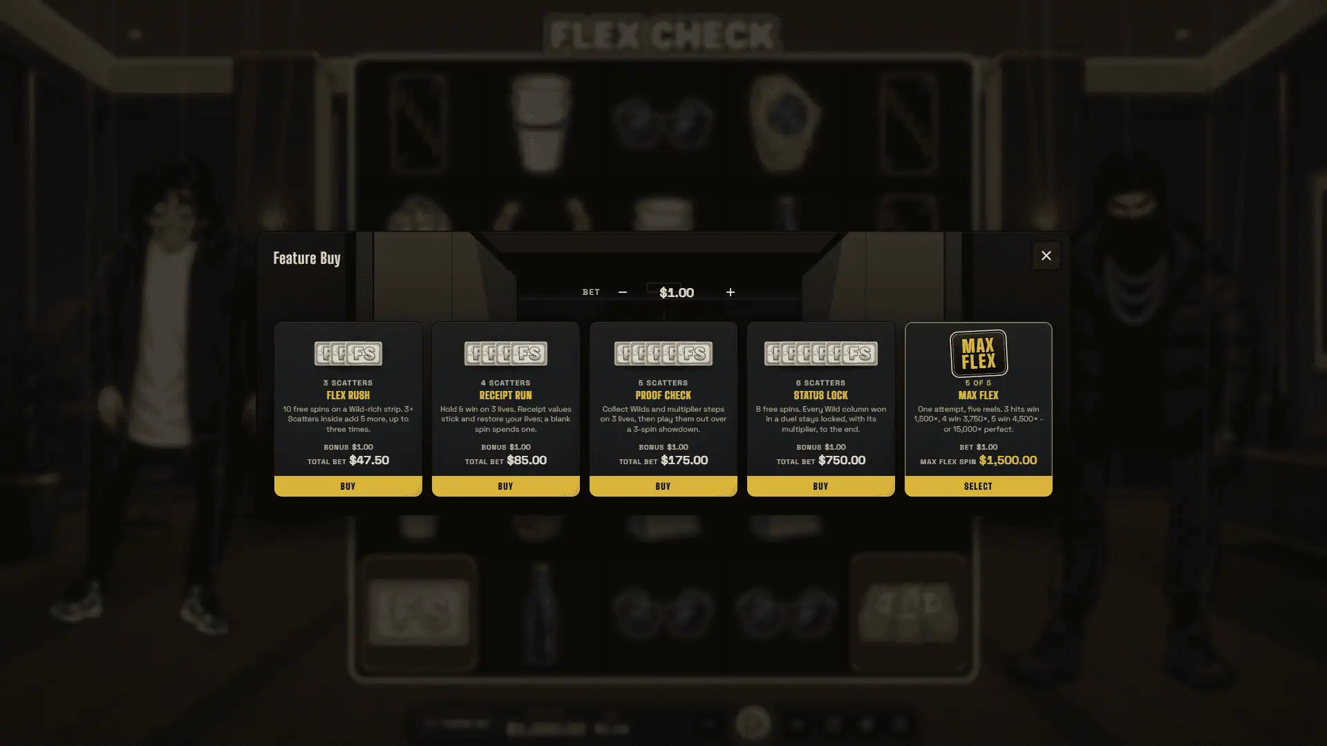 Flex Check bonus buy menu