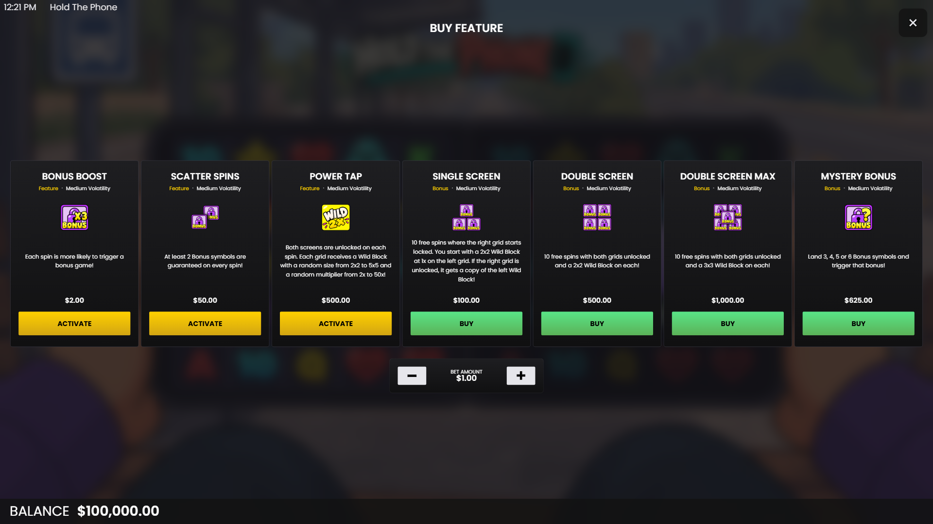 Hold The Phone bonus buy menu