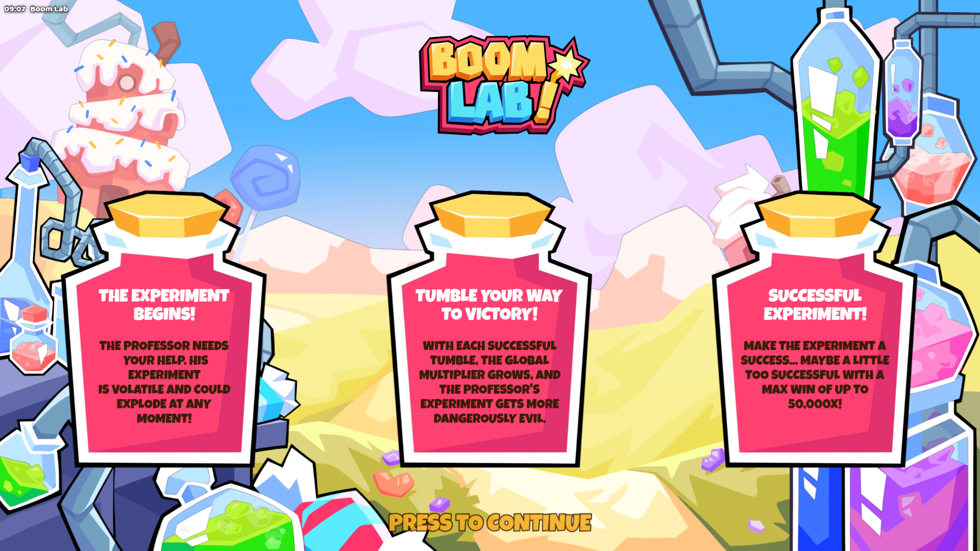 Boom Lab slot intro screen