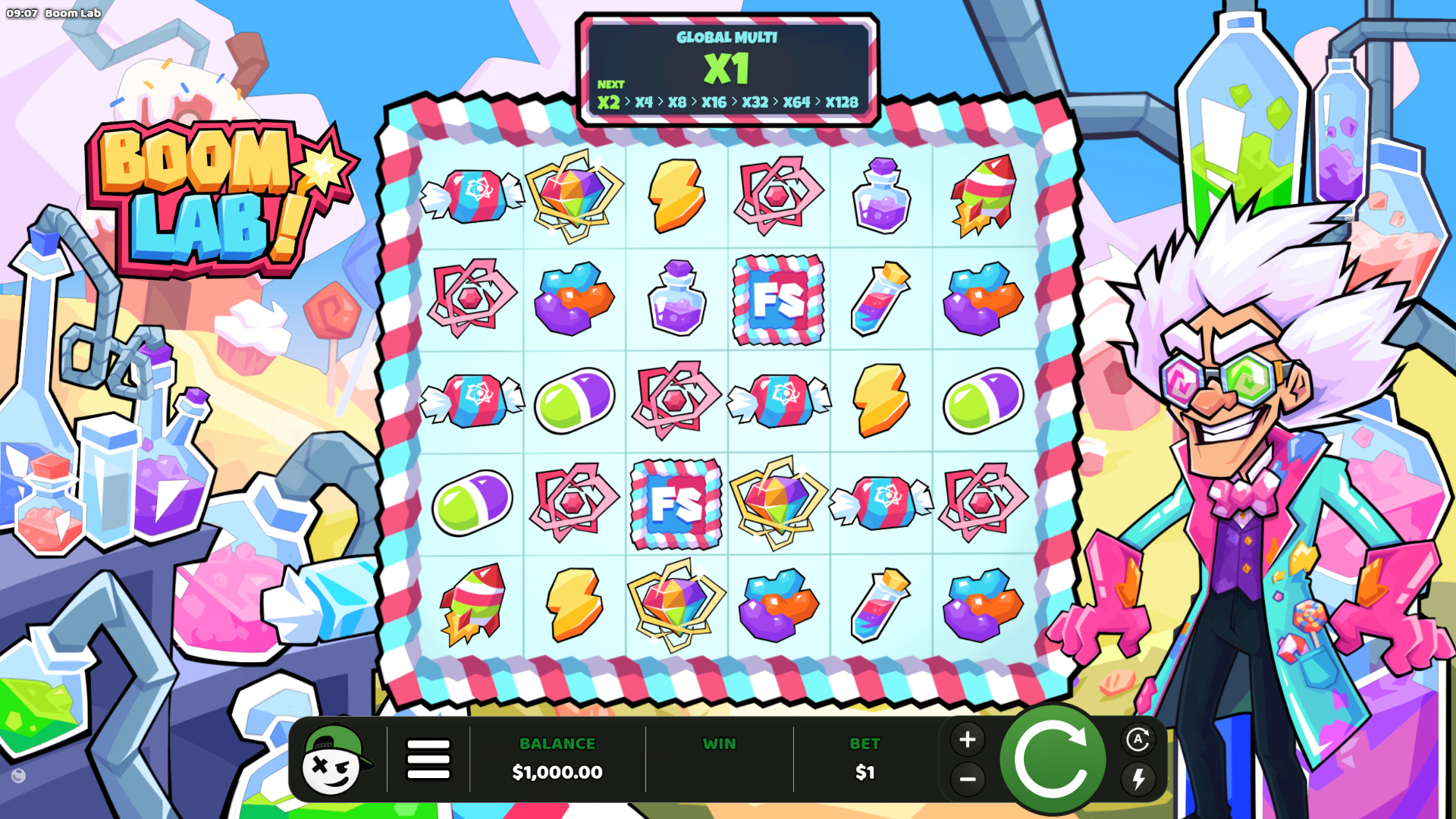 Boom Lab slot gameplay reels