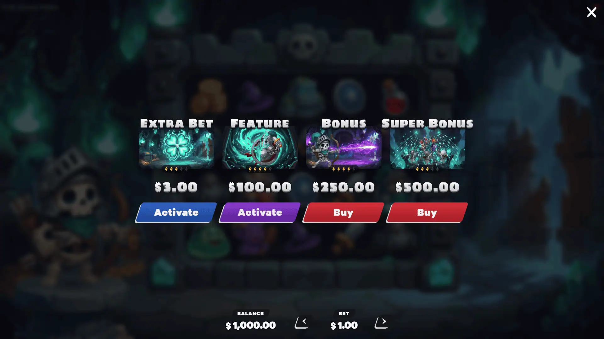 Dungeon Defense bonus buy menu