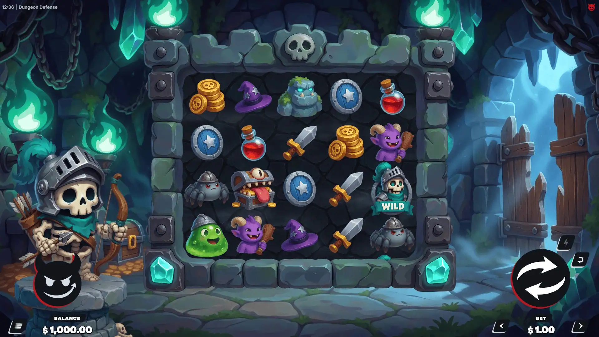 Dungeon Defense slot gameplay reels