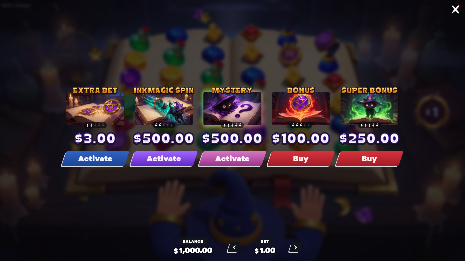 Grimoire bonus buy menu